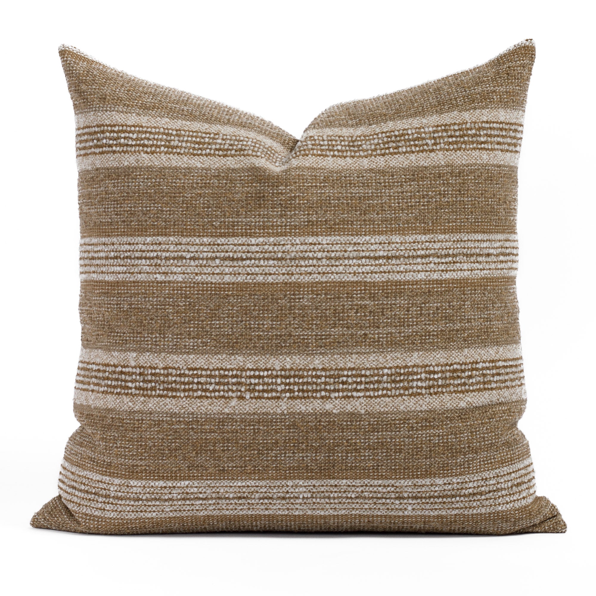 Acadia Stripe Cinnamon 22x22, a nutty brown pillow with beige bouclé stripes, from Tonic Living.