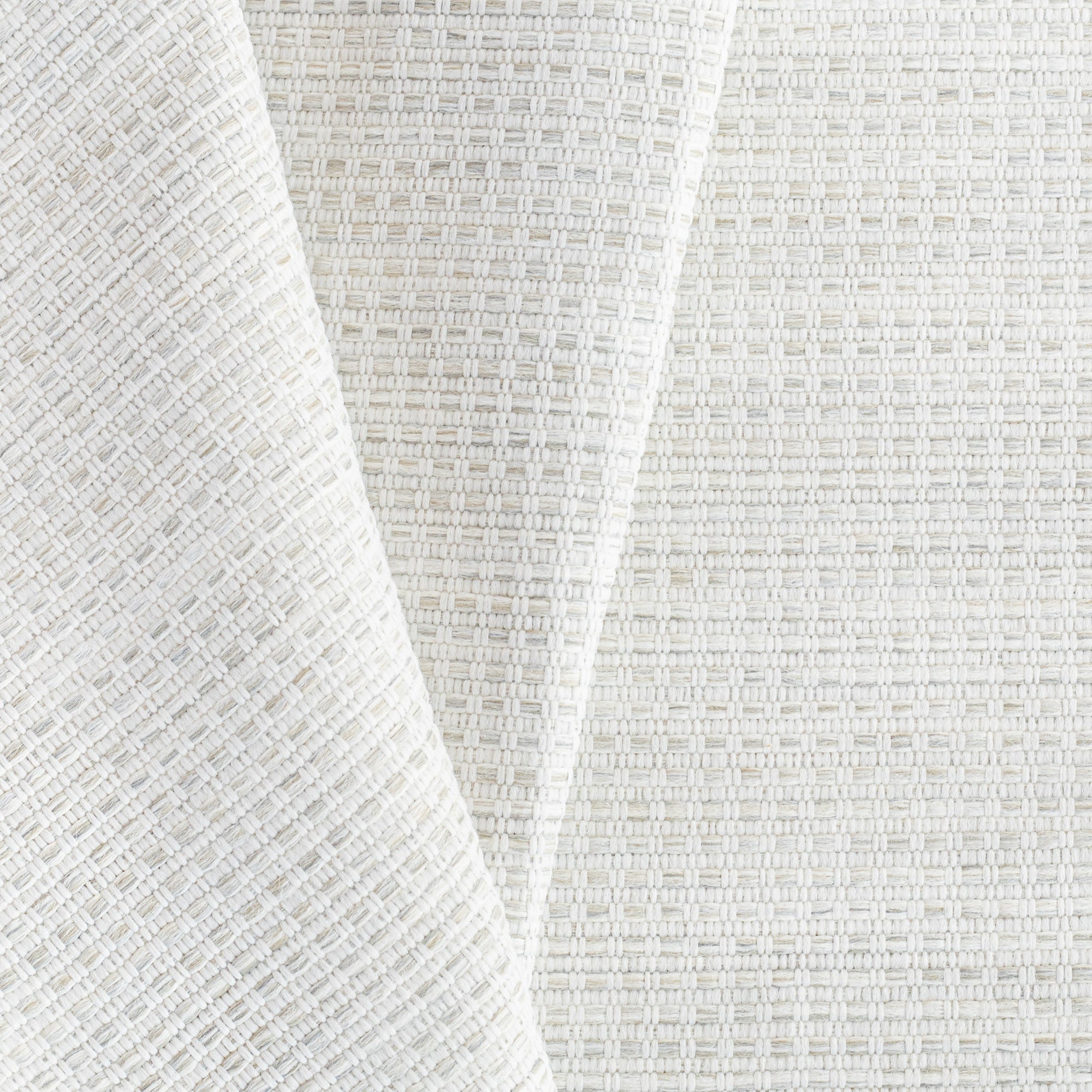 a white, oatmeal and gray basket weave textured upholstery fabric