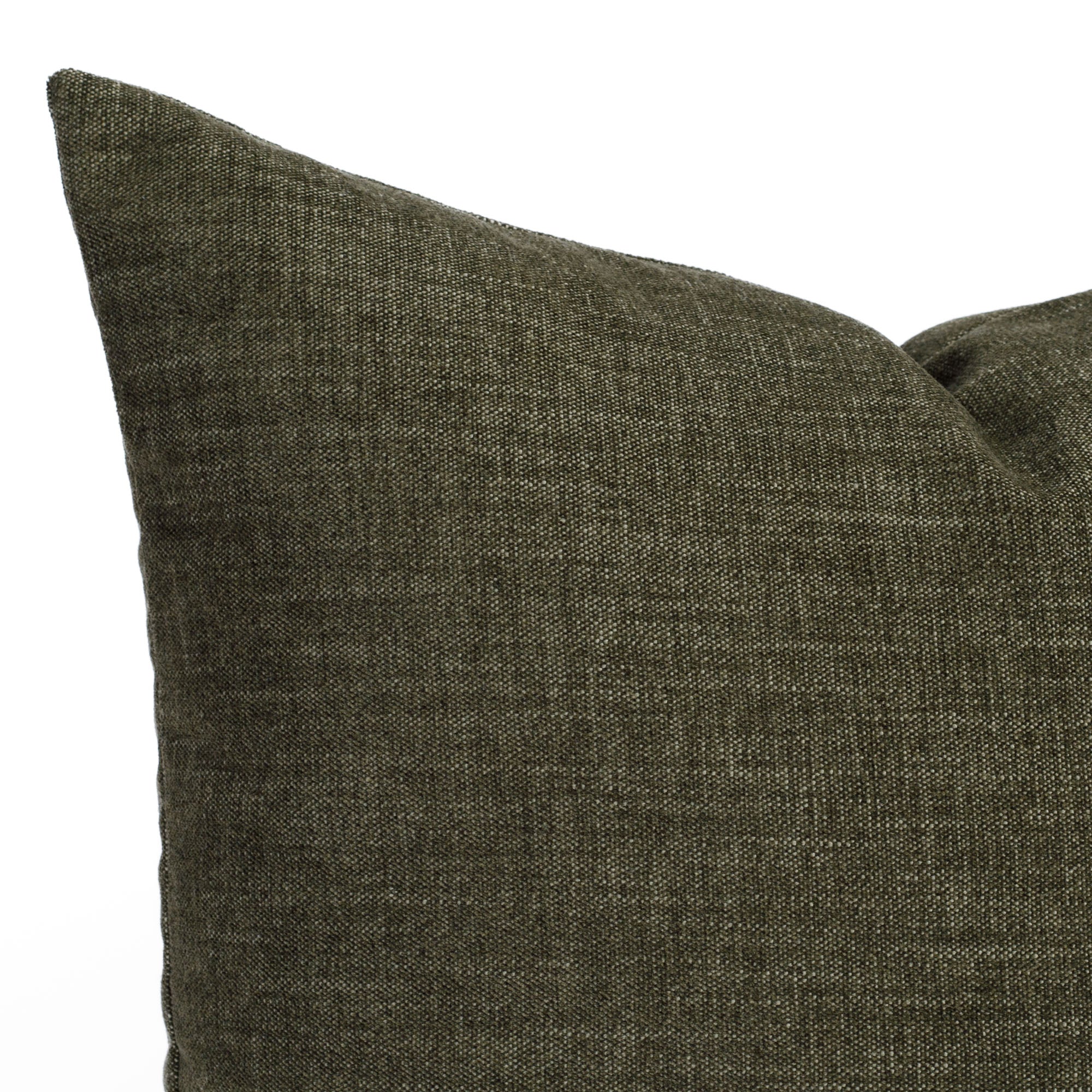 Close up of Bedford 22x22 decorative cushion in moss green showing soft chenille fabric texture.