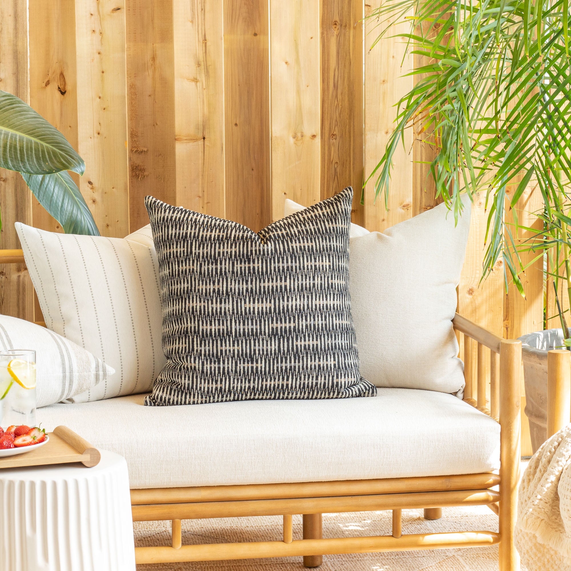 Modern black and white outdoor decorative toss cushions from Tonic Living.