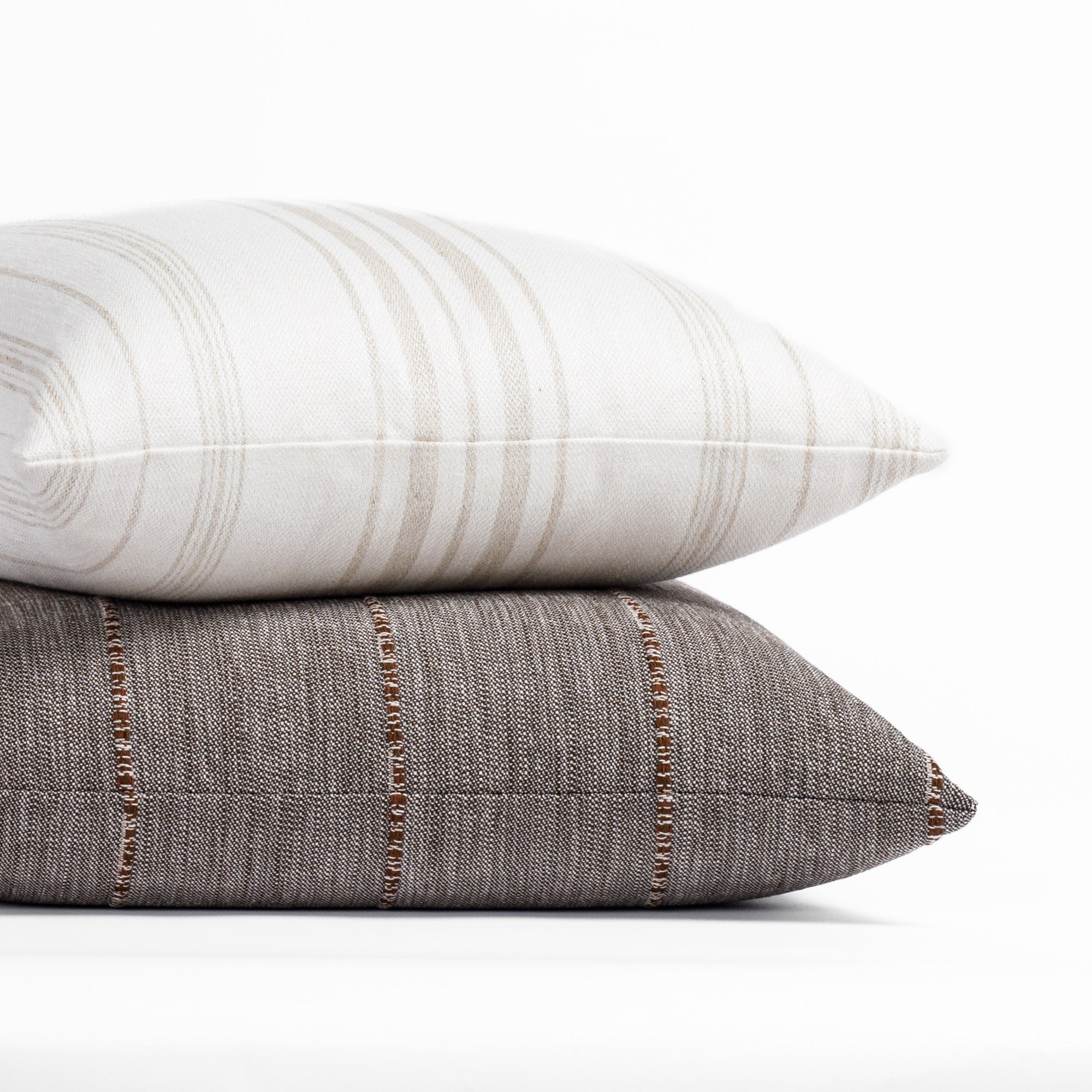 collins stripe parchment and brooklyn stripe chocolate throw pillows