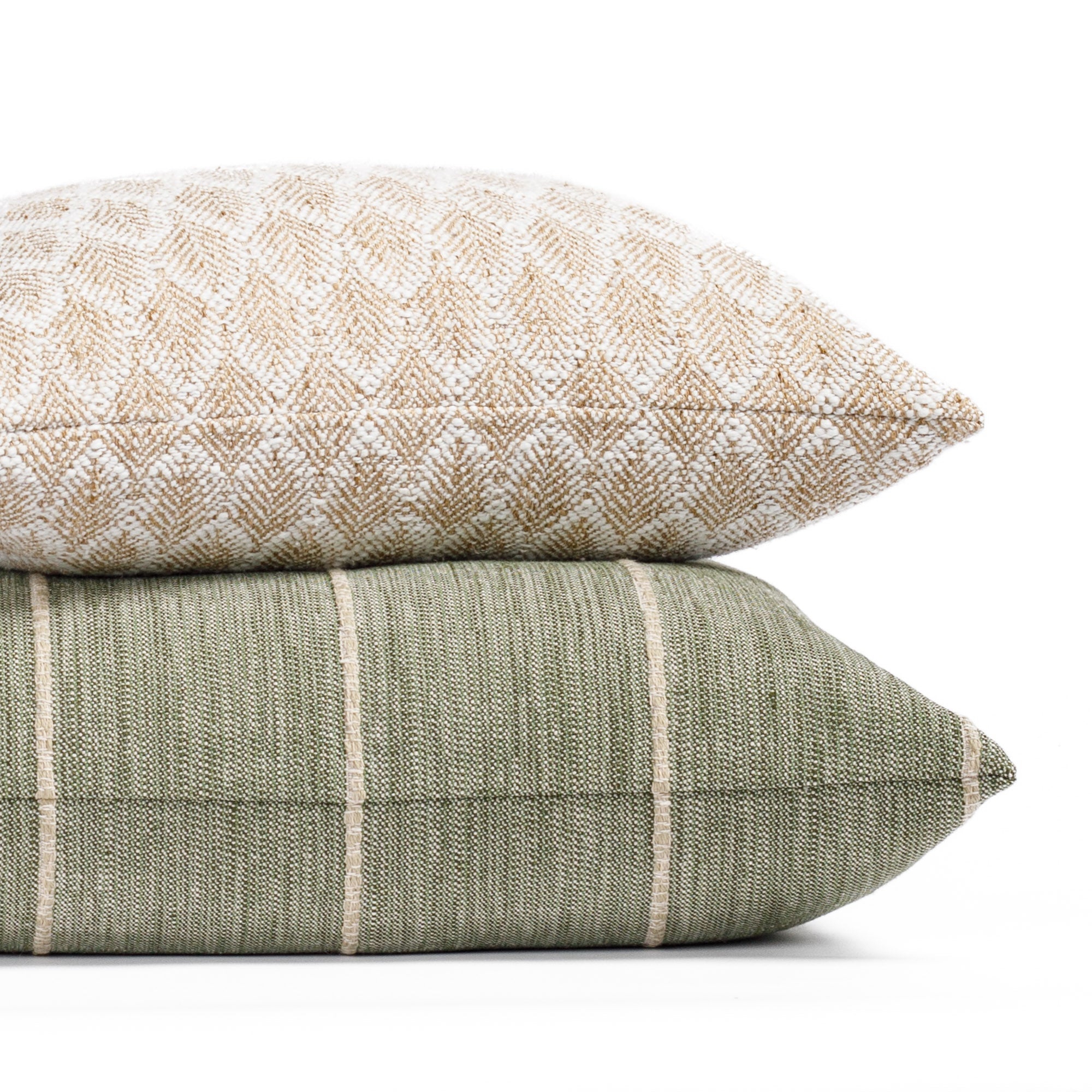 Baker Burlap and Brooklyn Forest green pillow pairing