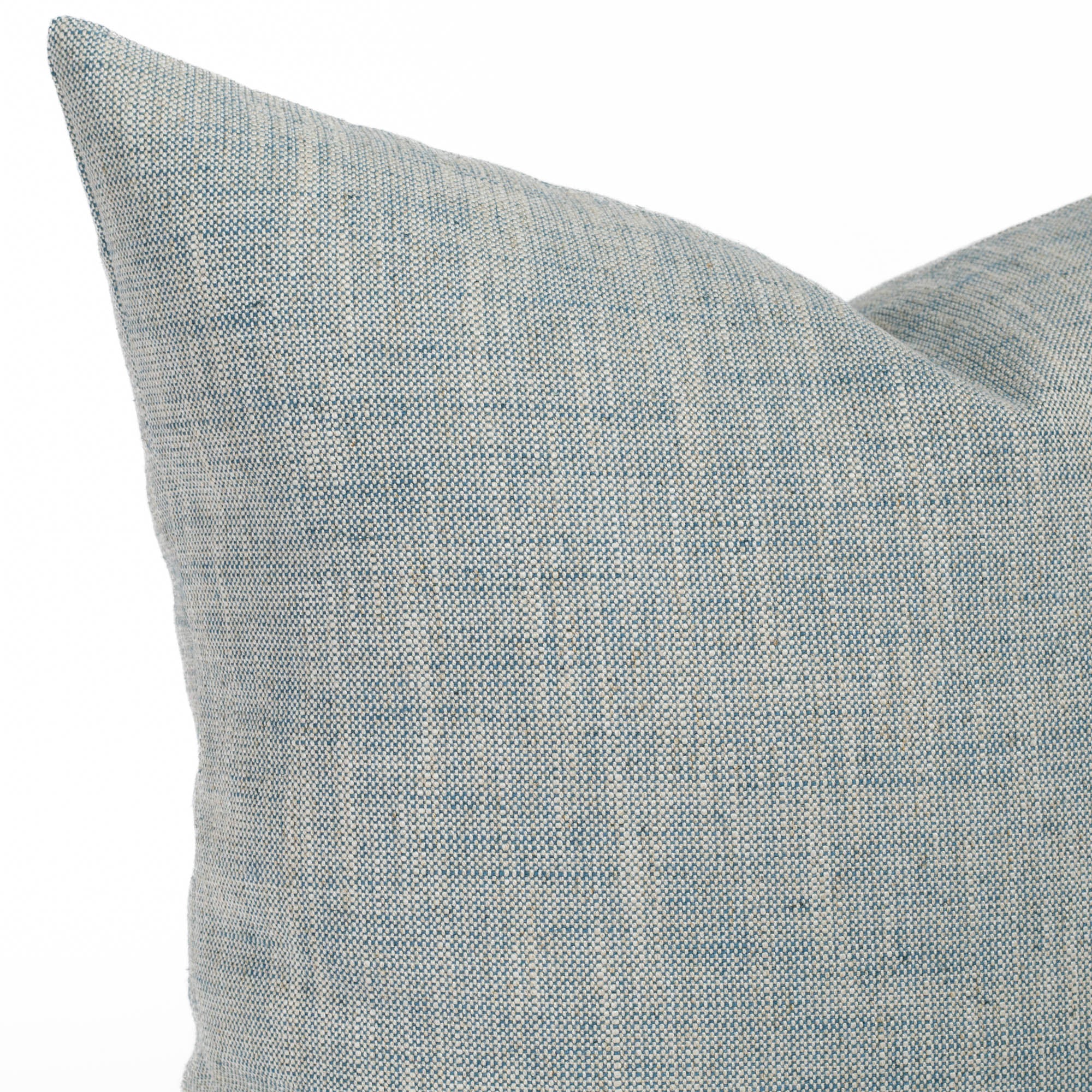 Brussels Sky Blue, a slubby textured throw pillow from Tonic Living: close up view.