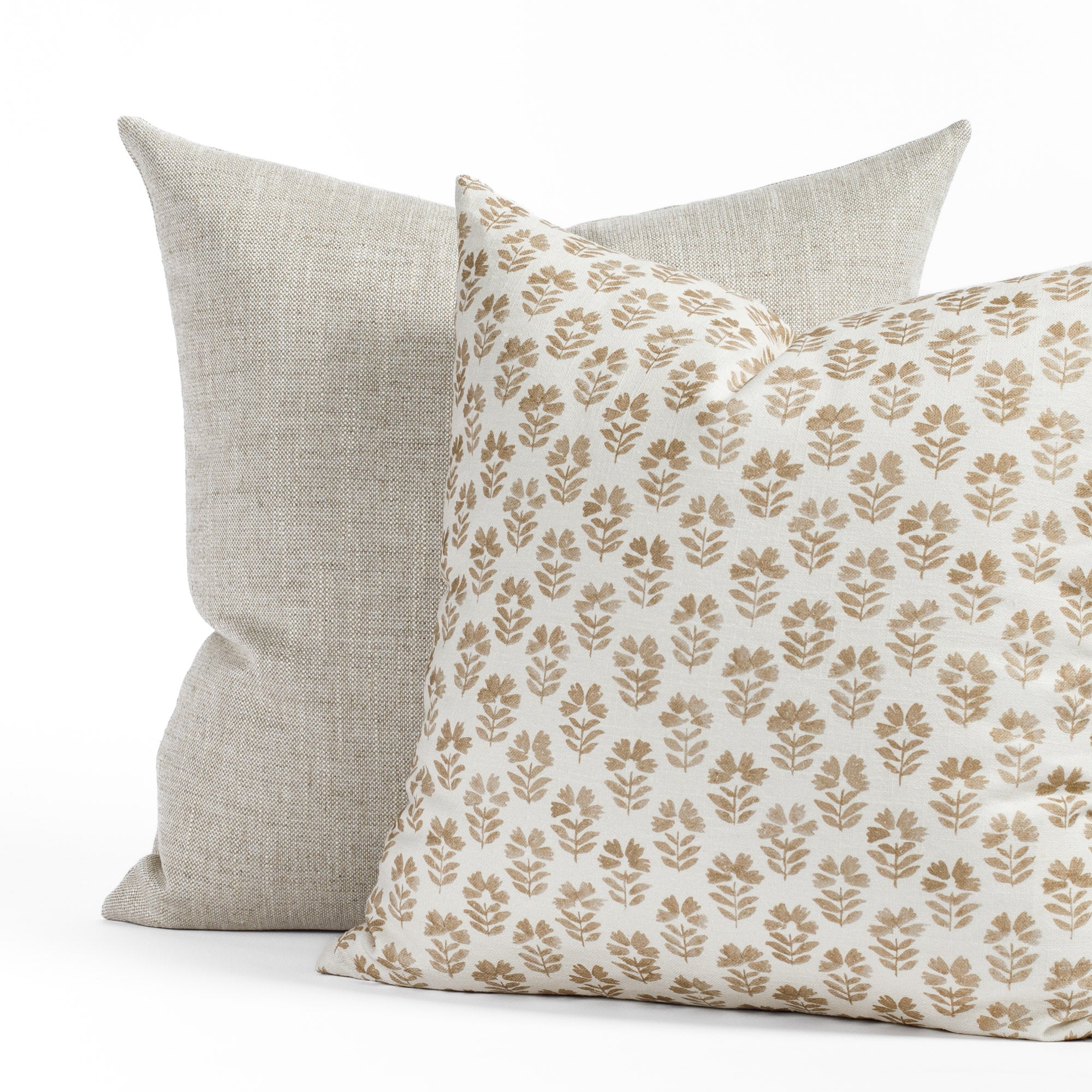 Tonic Living earth tone pillow pairing : Carmel 20x20 umber and brussels 22x22 oatmeal