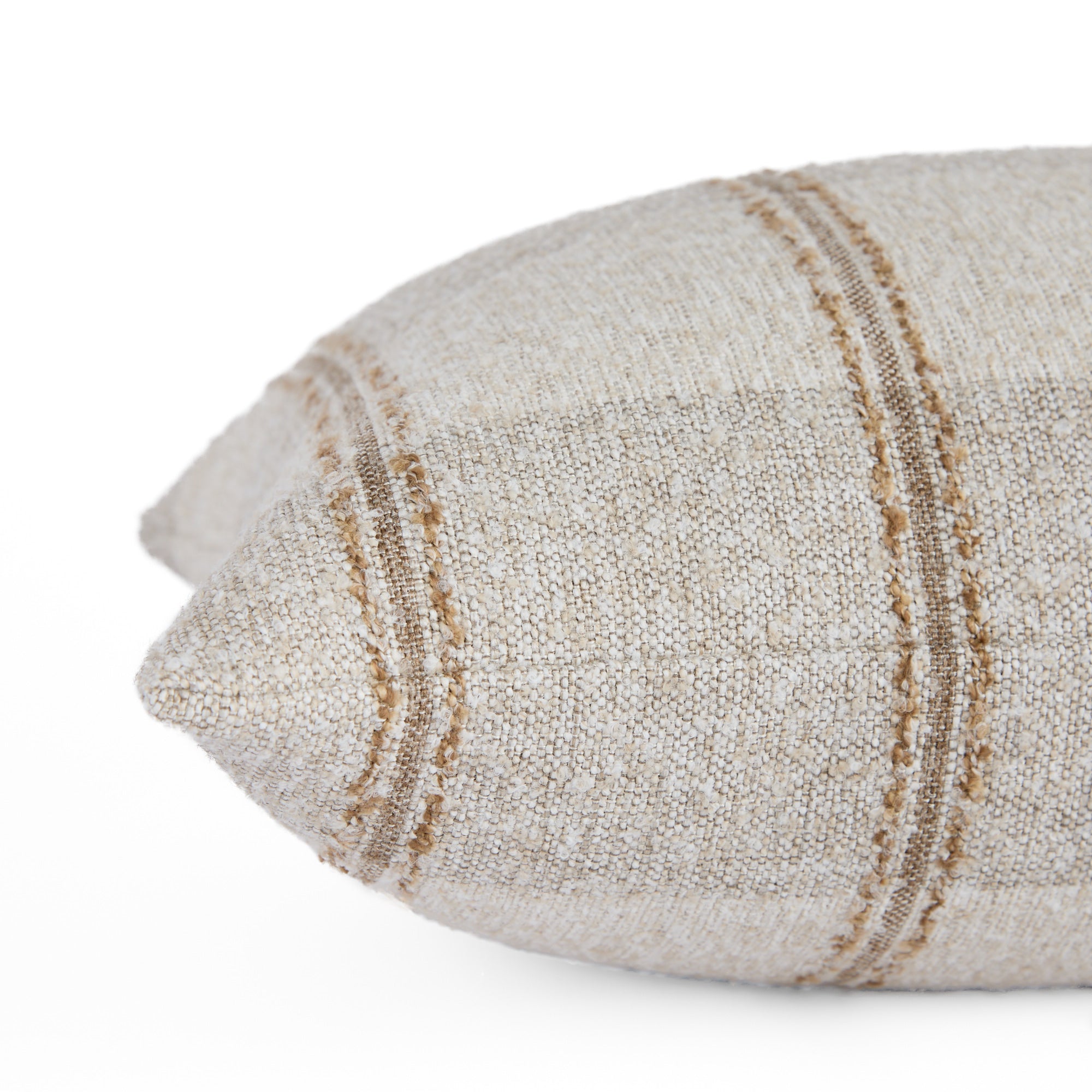 Side view of Buckley Wheat 15x32 lumbar pillow showing woven beige plaid texture – Tonic Living