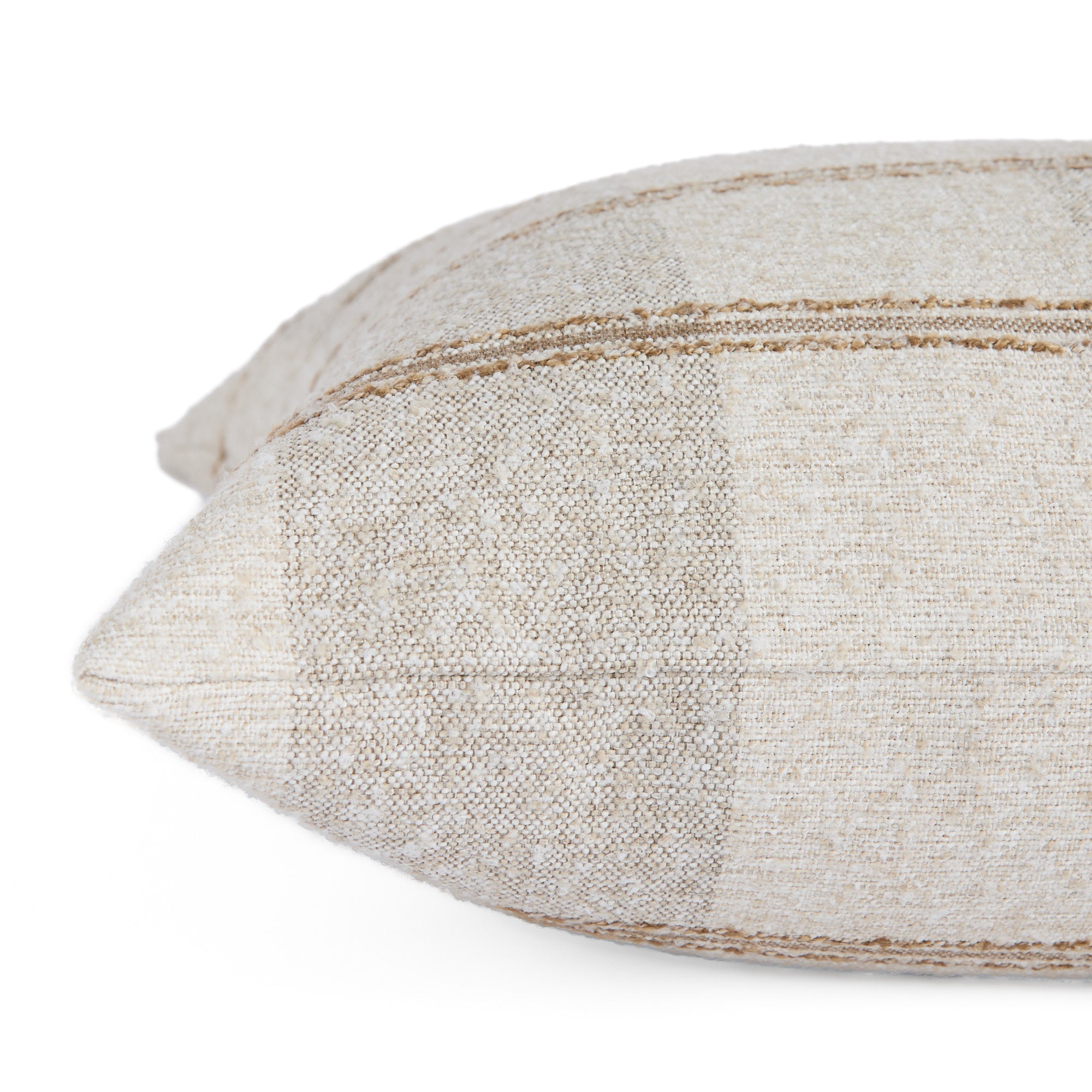 Side view of Buckley Wheat throw pillow highlighting neutral woven check fabric – Tonic Living
