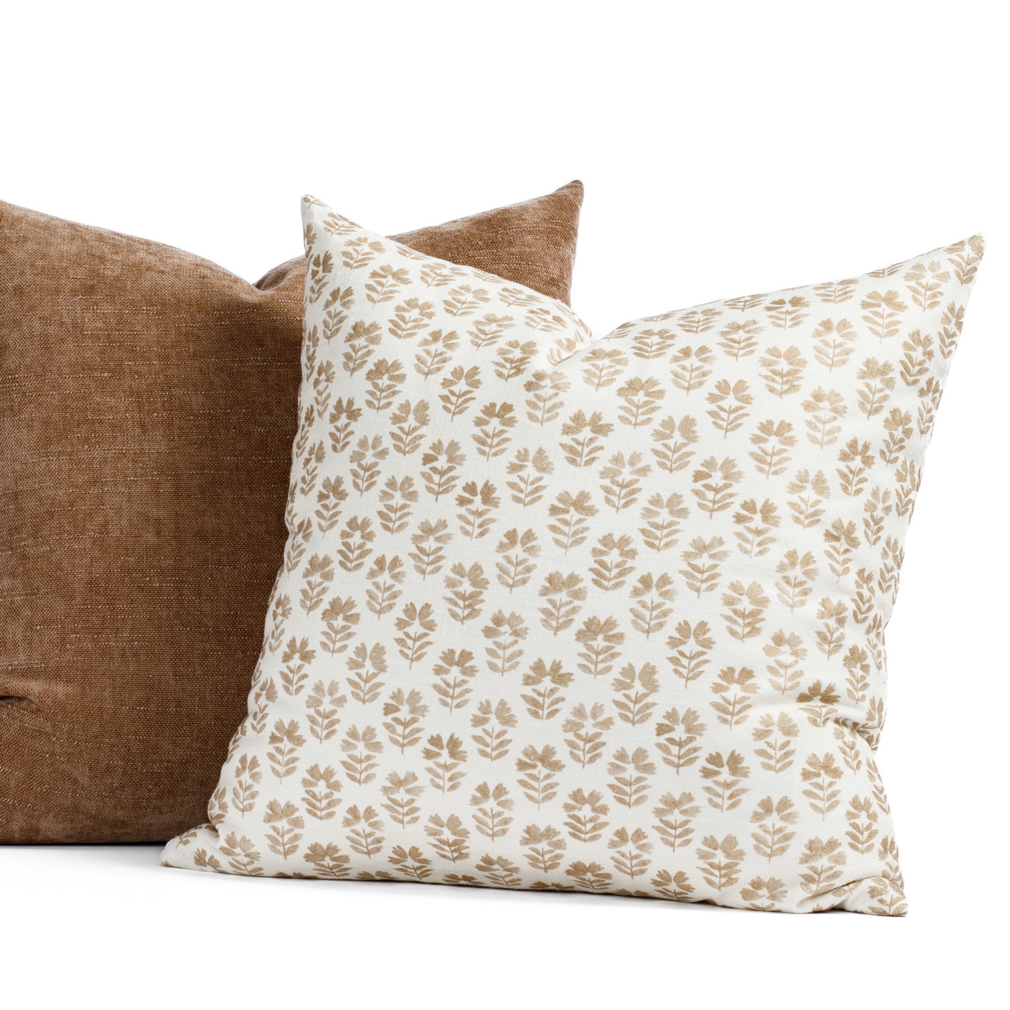 Tonic Living brown pillow pairing : Carmel Umber and Blaine Cinnamon