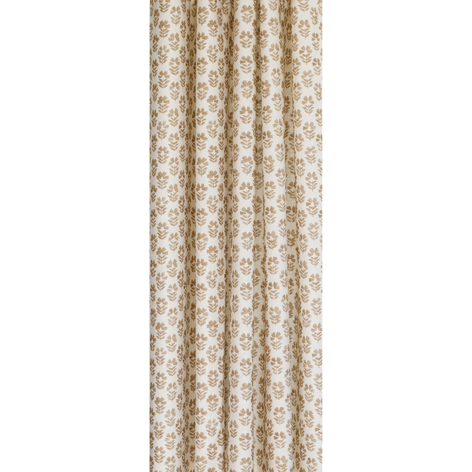 an oatmeal and brown floral block-print curtain Tonic Living fabric