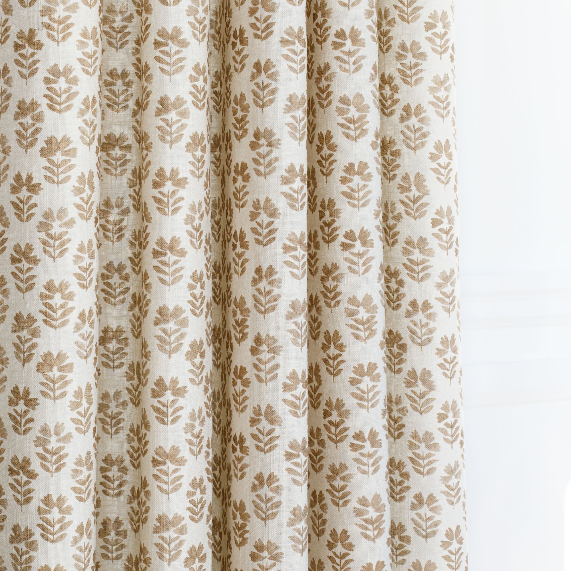 an oatmeal floral block-print drapery fabric from Tonic Living