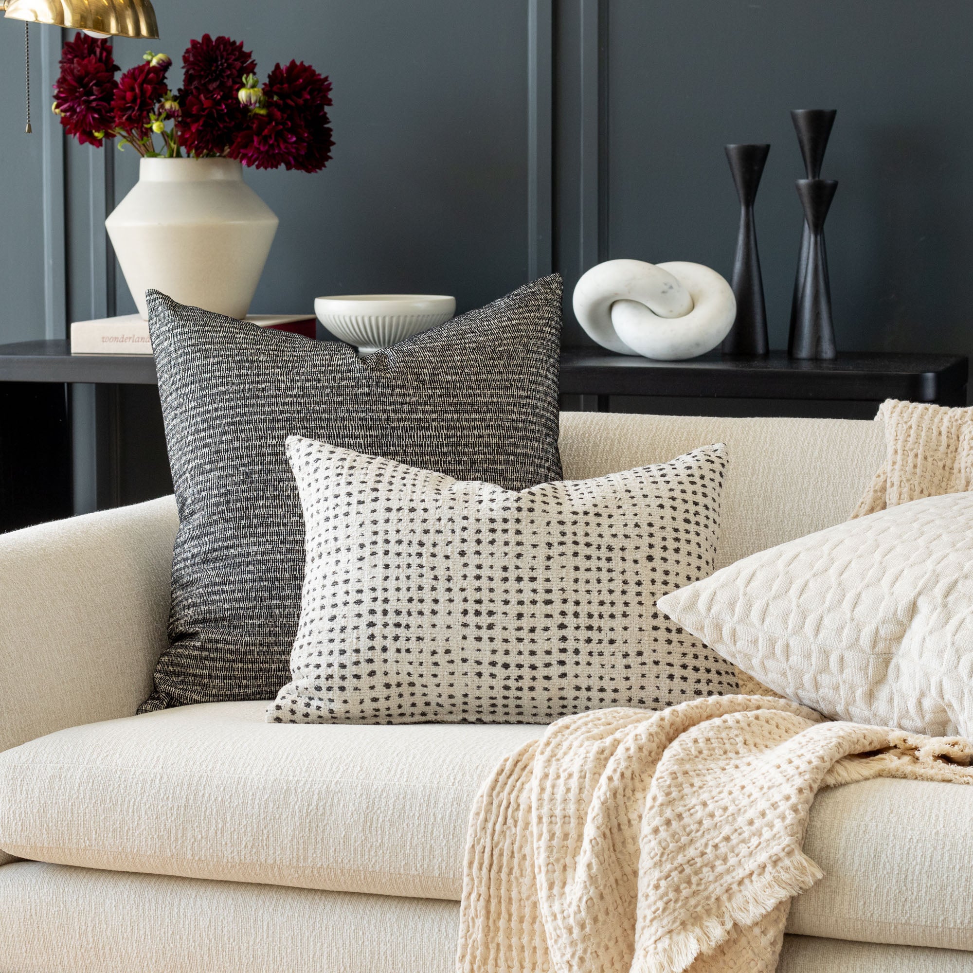 black and cream Tonic Living throw pillows