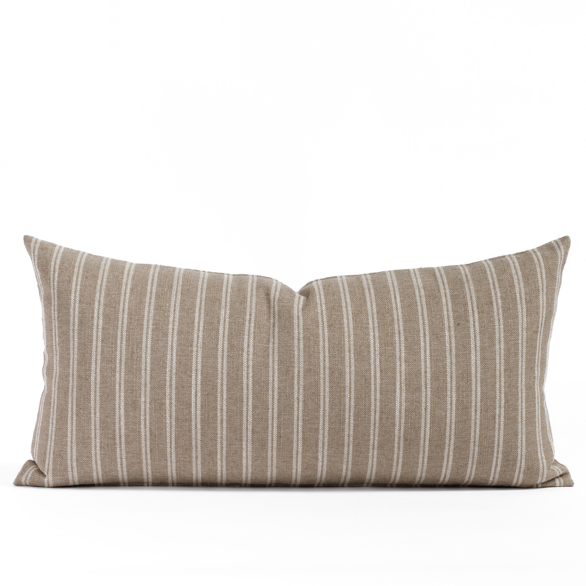 Front view of Tonic Living’s Conway Stripe Bark 12x24 lumbar toss pillow, featuring a soft bark brown and oatmeal beige vertical stripe on a linen-blend fabric with natural texture.