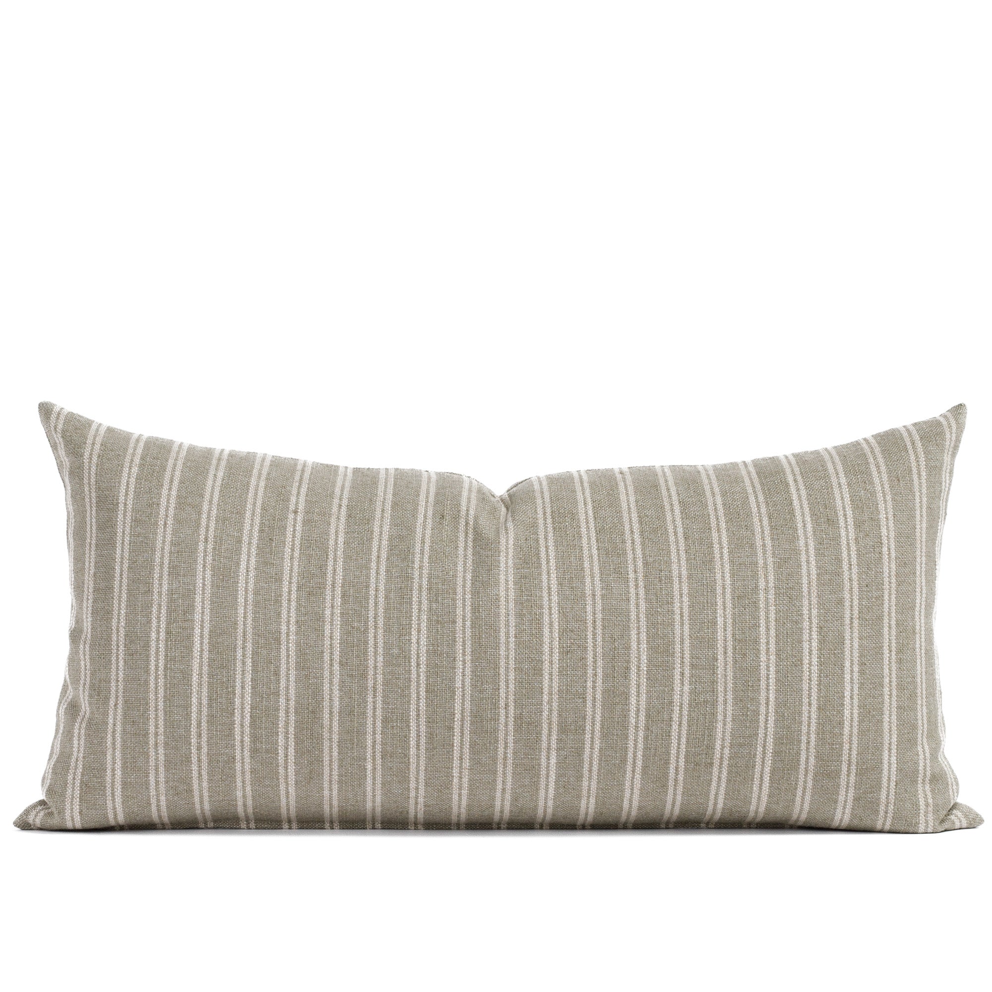 Front view of Tonic Living’s Conway Stripe Sage 12x24 lumbar toss pillow, showcasing dusty sage green and oatmeal beige vertical stripes on a textured linen-blend fabric.