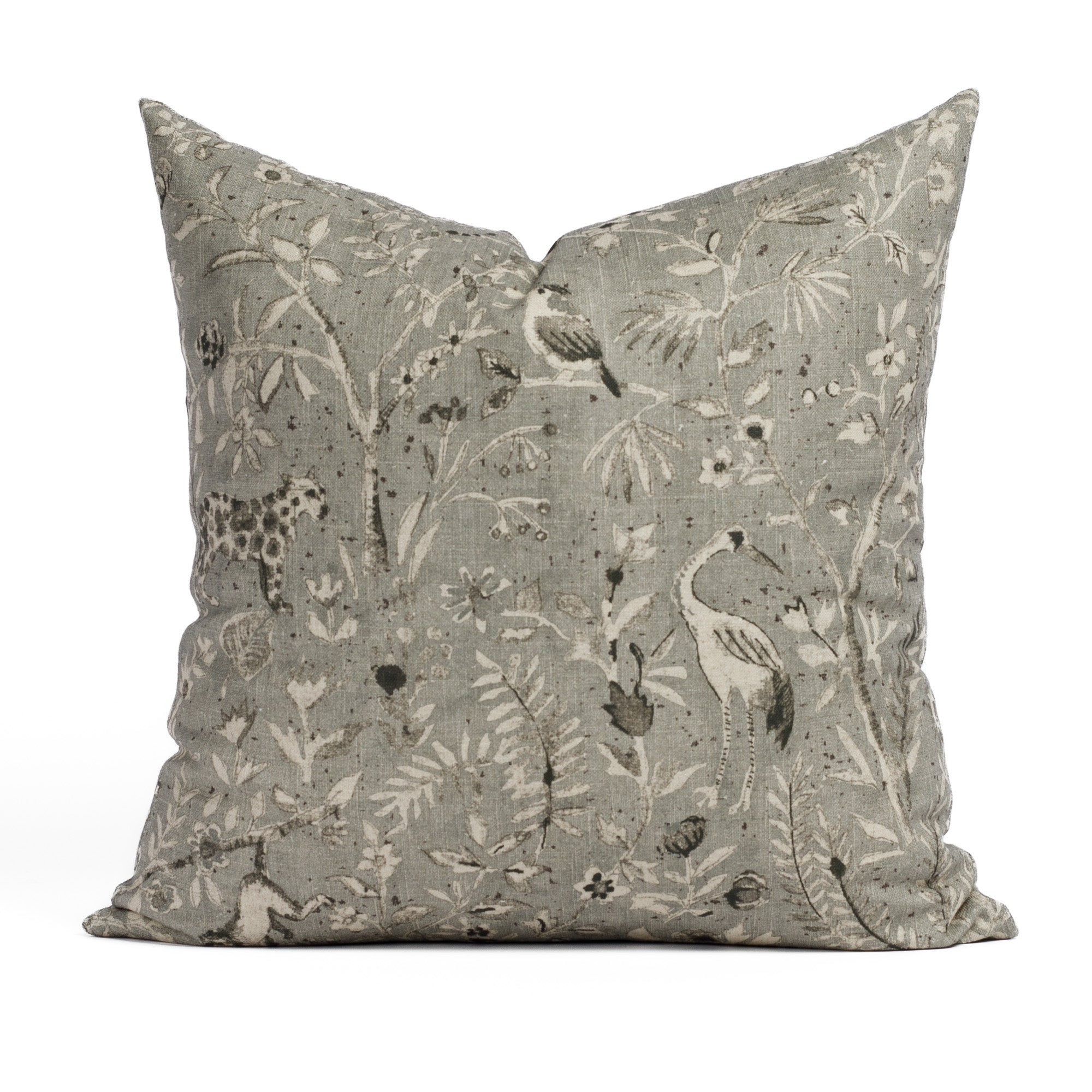 Tonic Living Cyprus 20x20 blue smoke decorative cushion, grey-blue tones with vintage floral and bird print on linen