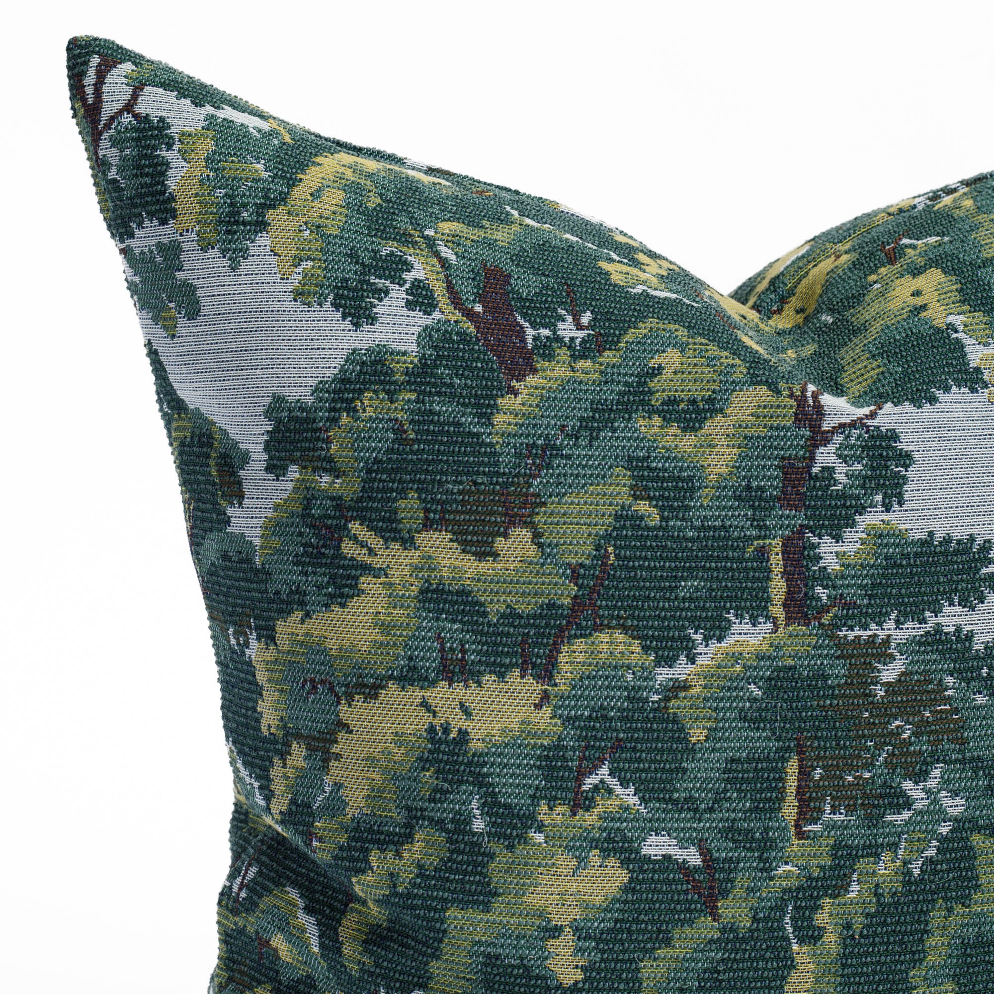a forest tapestry patterned throw pillow : close up view