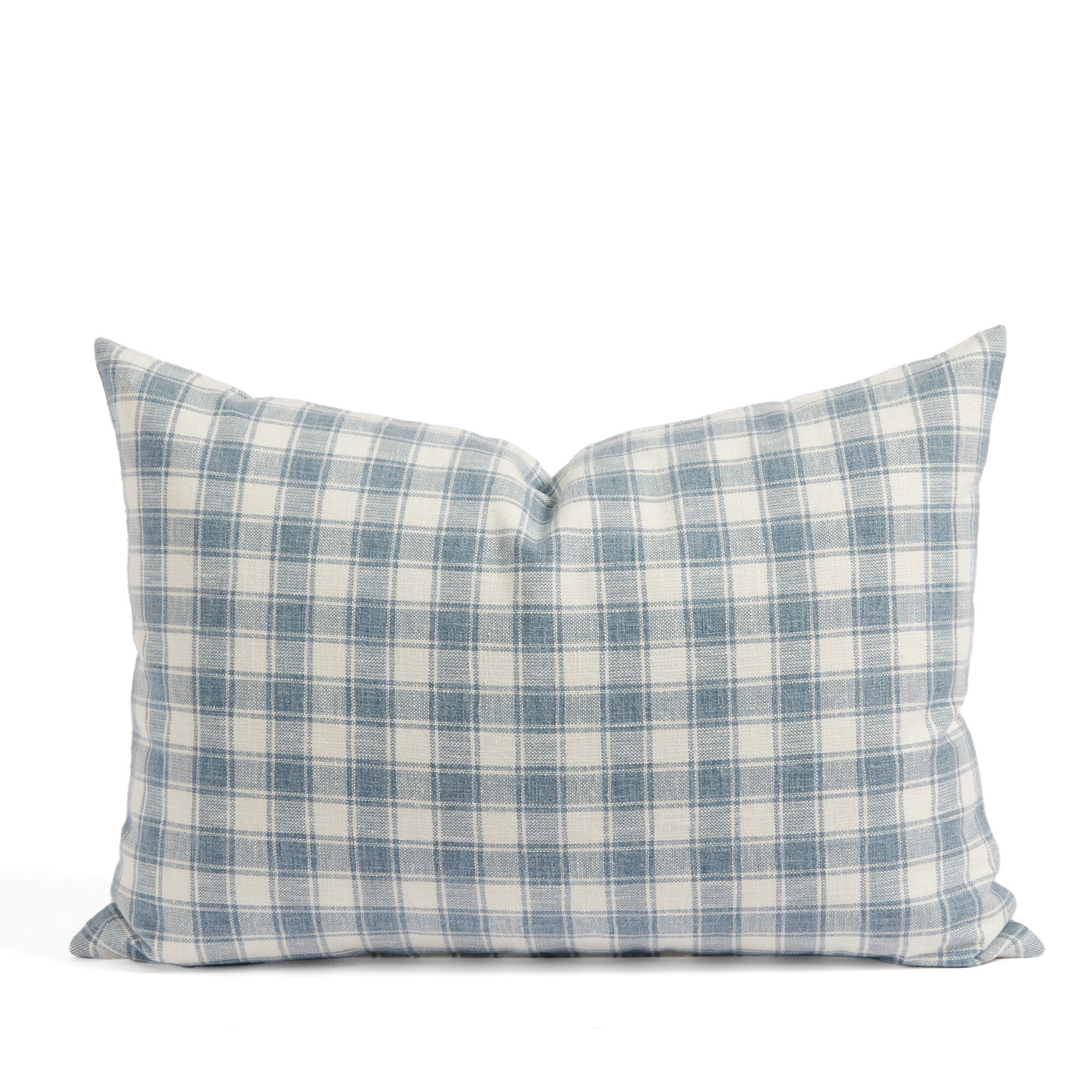 Tonic Living Emmett Plaid 14x20 lumbar pillow in Denim featuring a blue and white small-scale check.