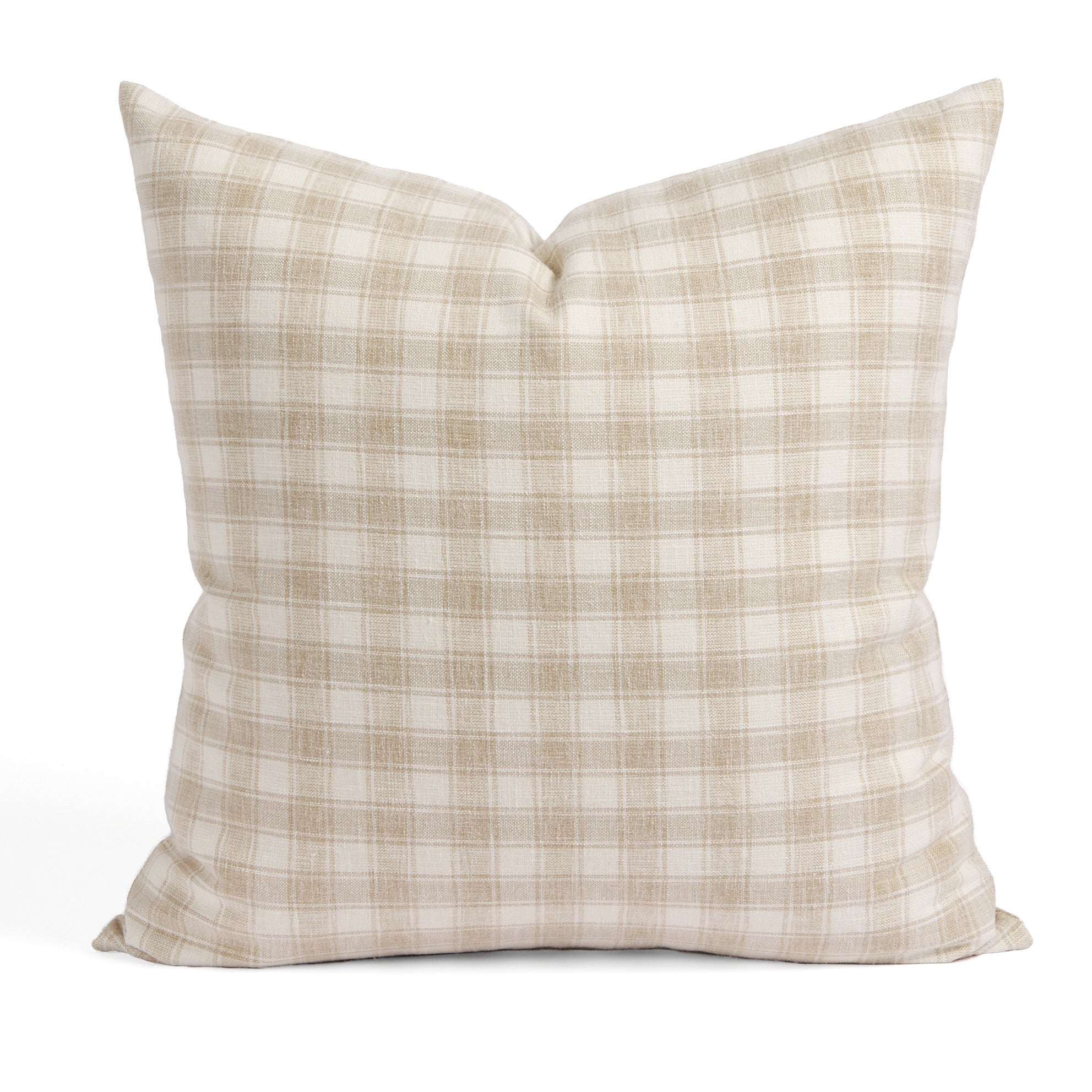 Tonic Living Emmett Plaid 20x20 pillow in Flax featuring a beige and white small-scale check.