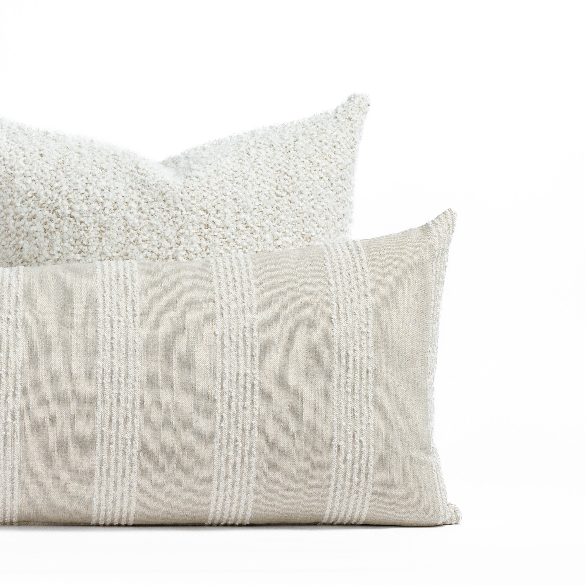 Tonic Living textured throw pillows : Finn stripe bolster and Fenwick parchment pillows