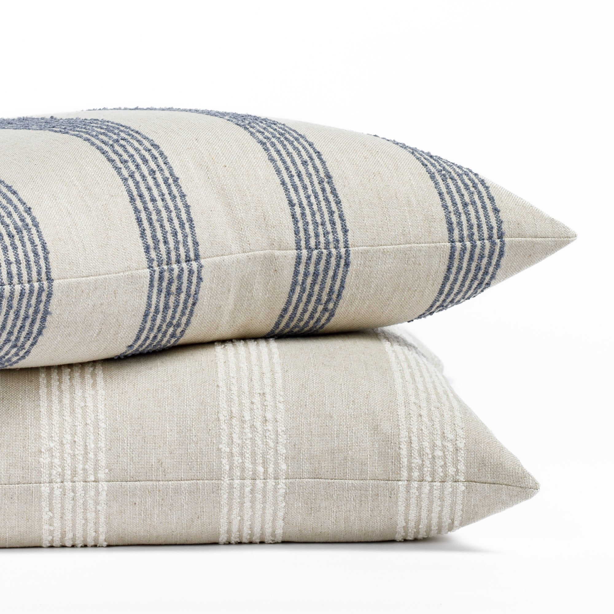 Finn Stripe Tonic Living pillows in natural and denim blue colorways