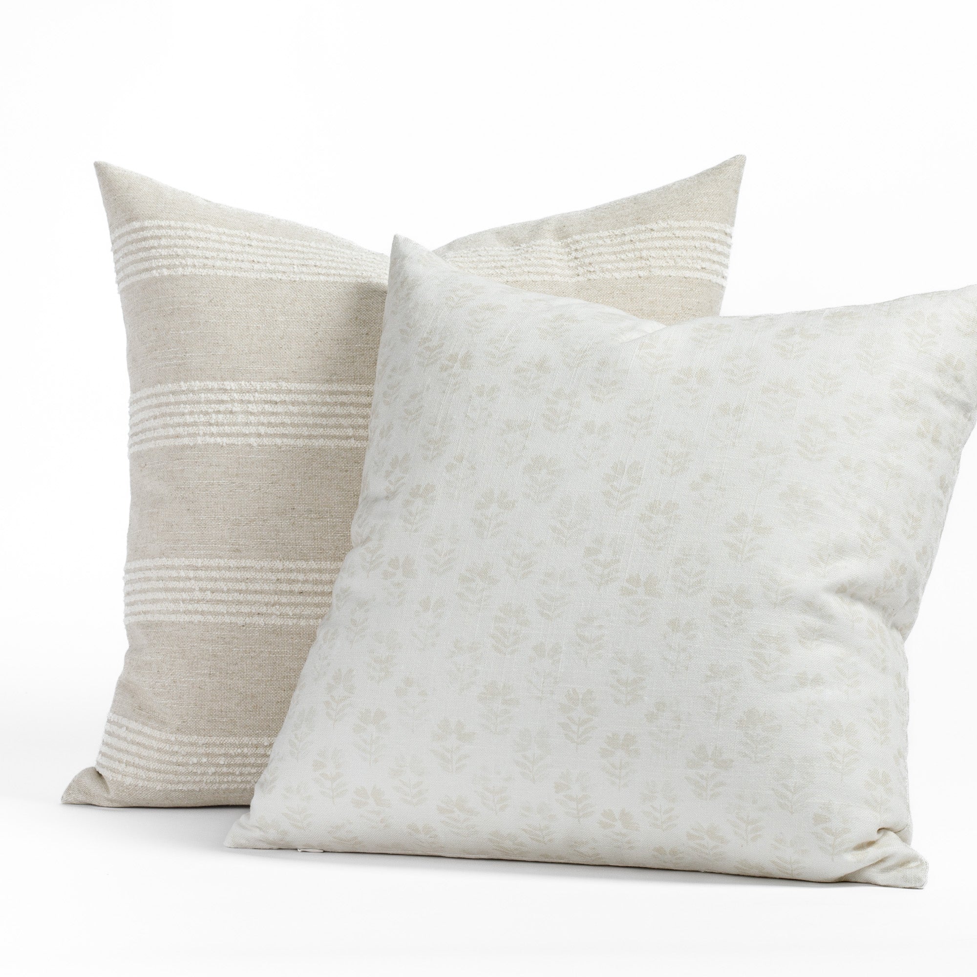 Tonic Living cream neutral palette pillows : Finn Stripe Natural and Carmel parchment pillow pairing