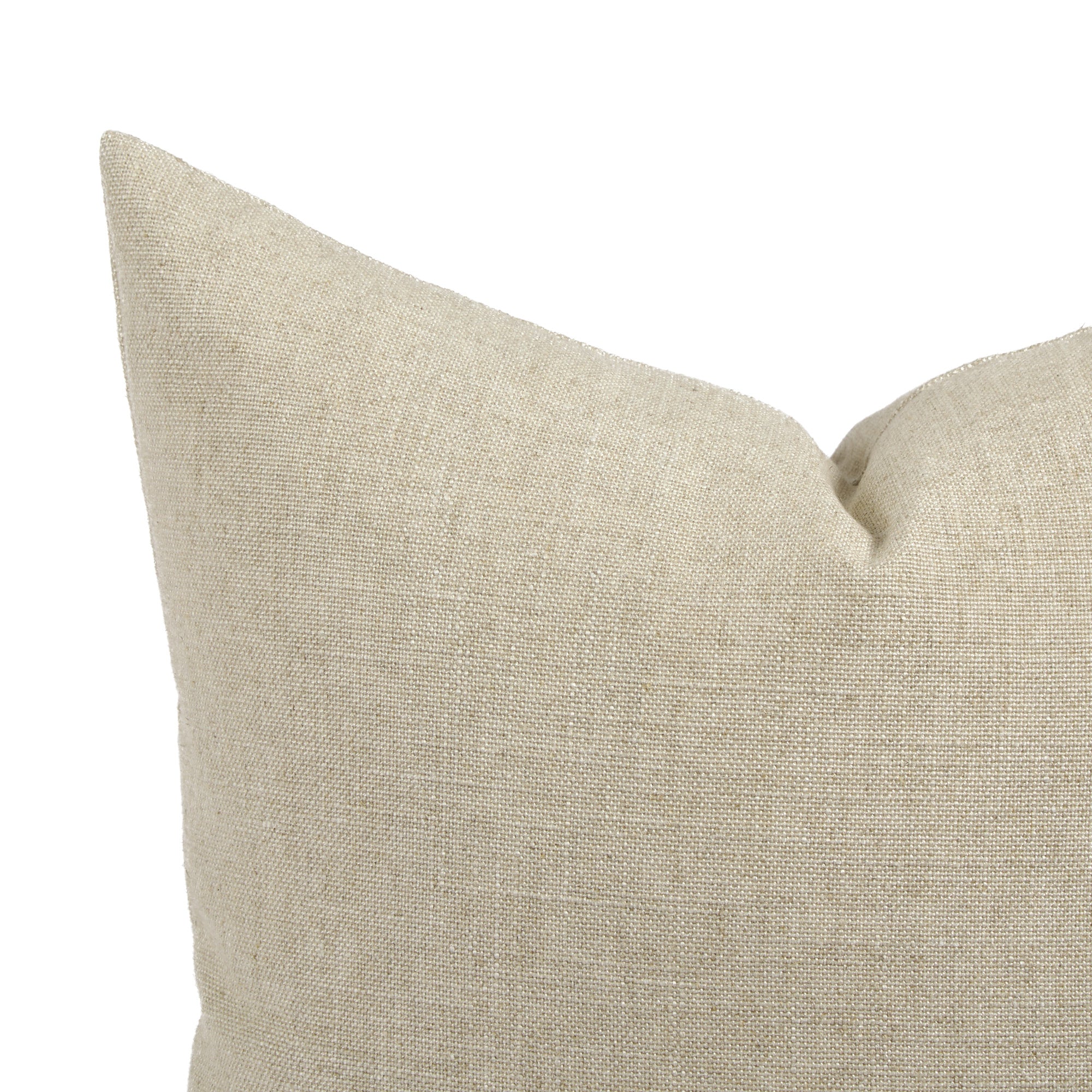 Close up of Tonic Living Hampton Oatmeal cushion showing soft beige woven texture with linen-inspired finish.