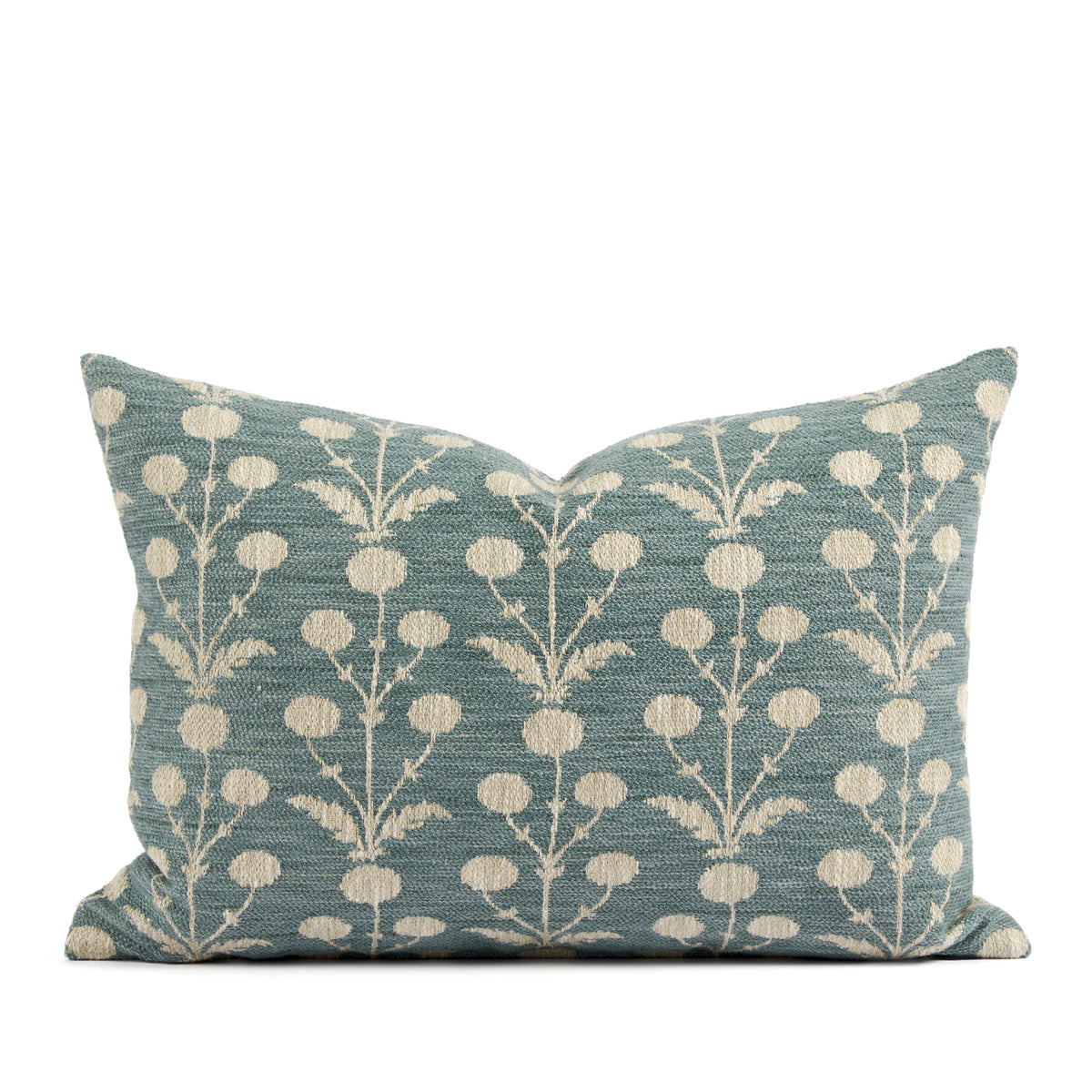 Tonic Living Hazel 14x20 Lumbar Pillow in Pool, a muted teal blue and oatmeal botanical lumbar pillow with a delicate floral pattern.