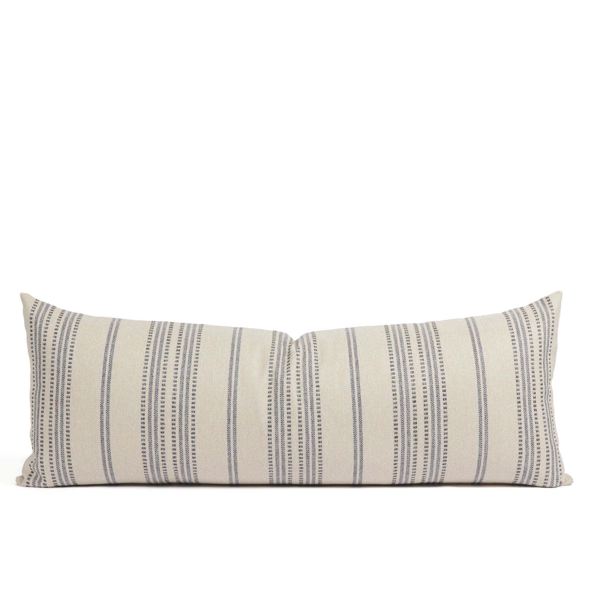 Tonic Living Hopper Stripe 16x42 bolster pillow in Denim featuring blue and tan layered stripe design.
