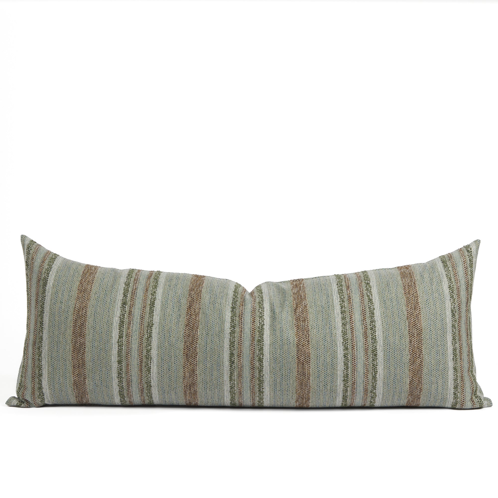 Tonic Living Indie Stripe 16x42 bolster pillow in Lagoon featuring green and teal textured horizontal stripes.