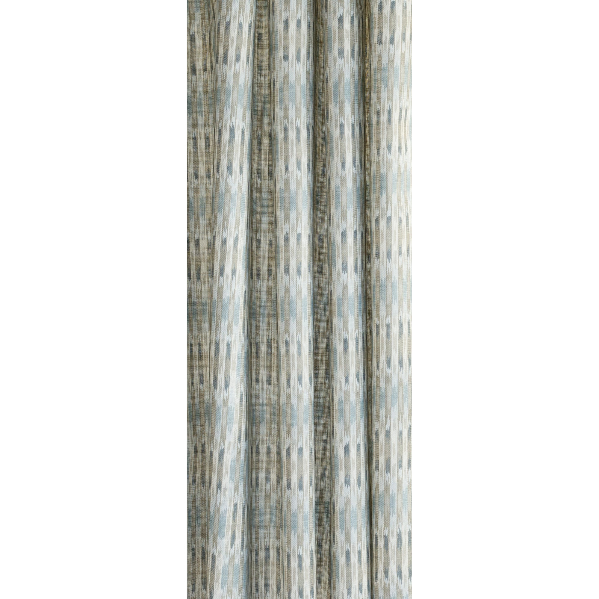 a watery blue and sand ikat print drapery fabric from Tonic Living