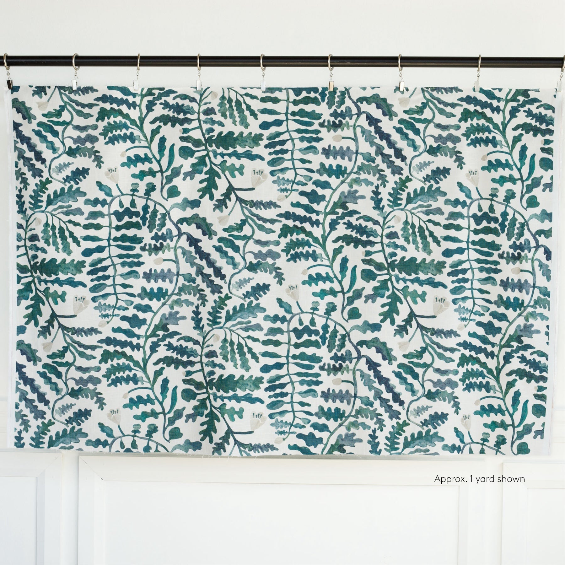 a teal and forest green and white leafy botanical linen blend fabric : one yard cut