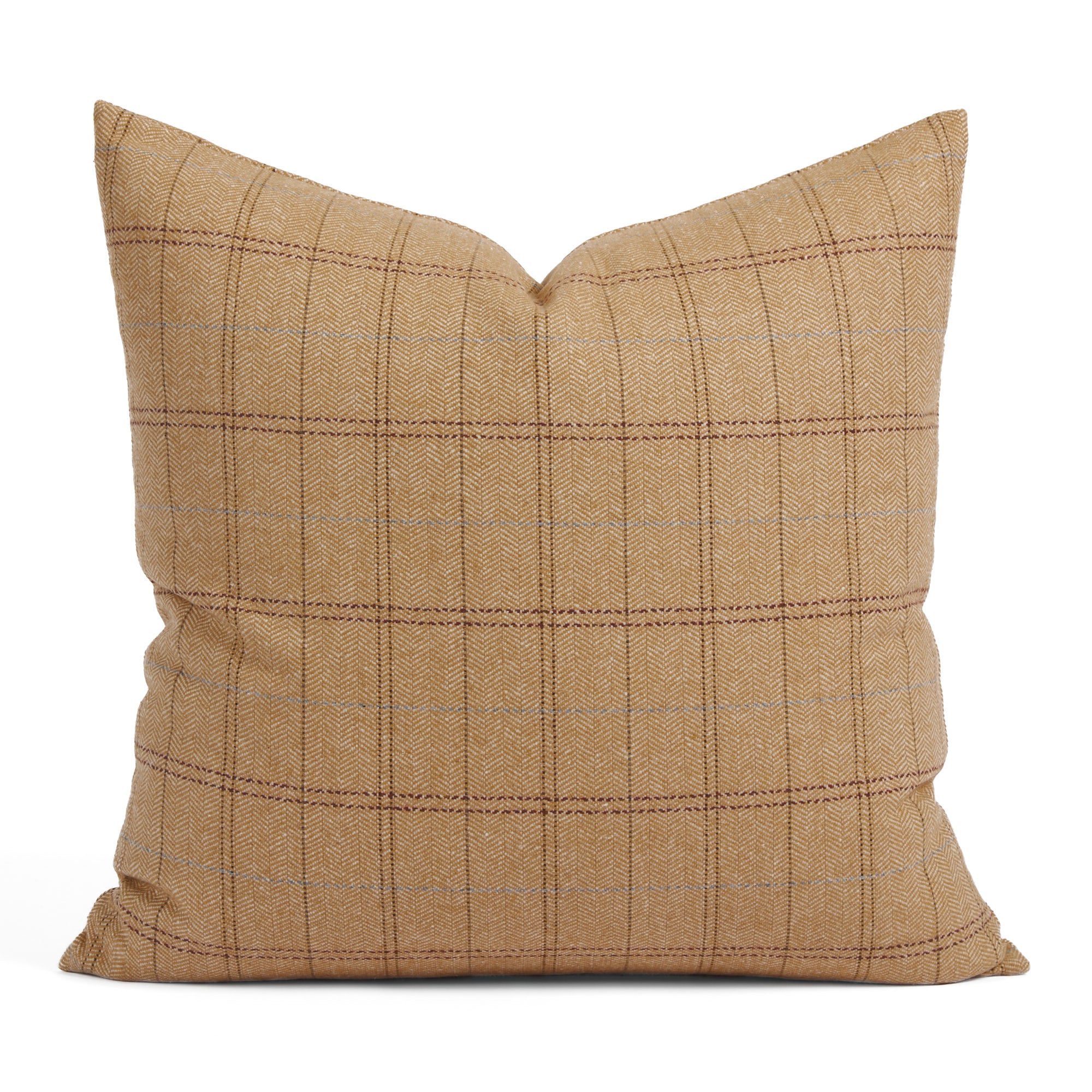 Tonic Living Lundie Plaid 20x20 pillow in Camel featuring a classic camel plaid with soft wool-blend texture.