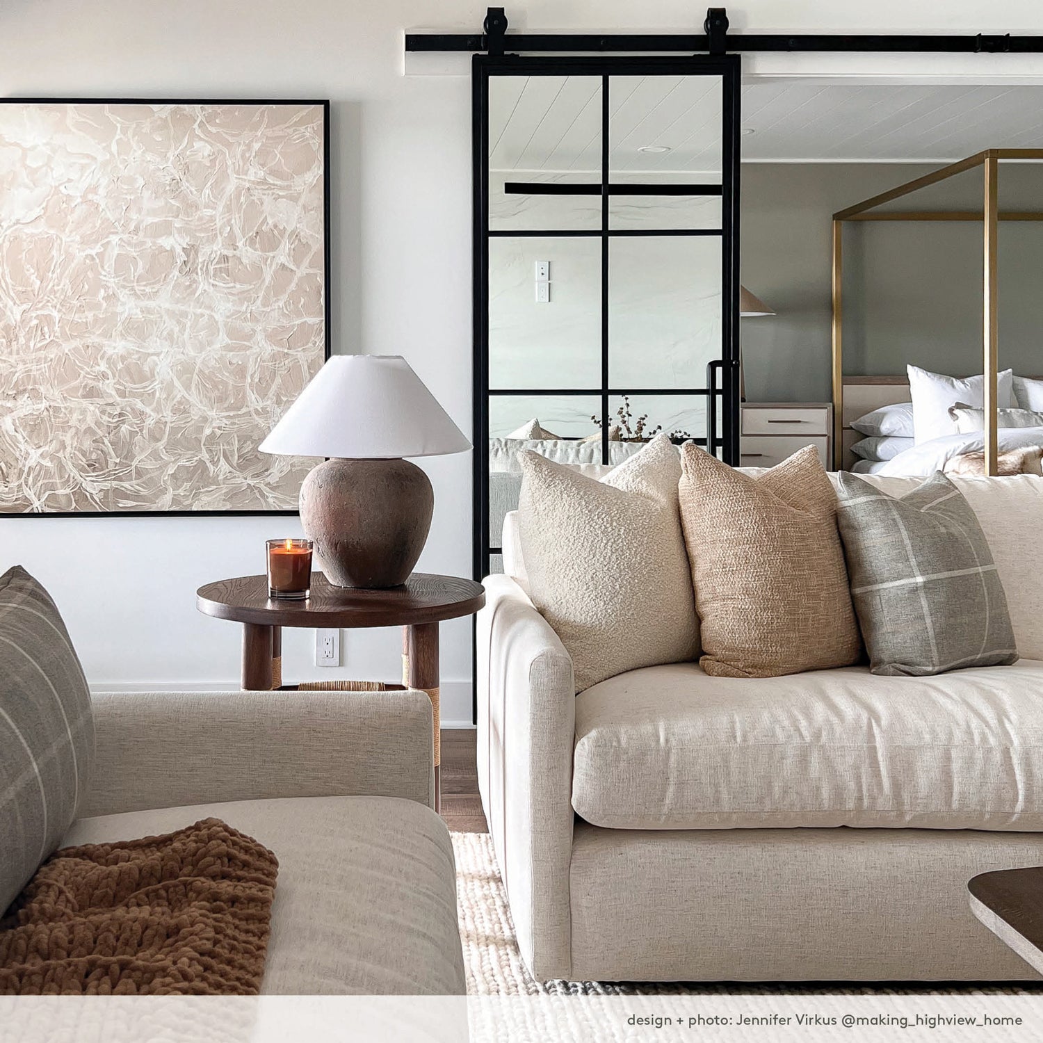 Camden Plaid Flagstone, a gray, cream and camel beige plaid throw pillow from Tonic Living