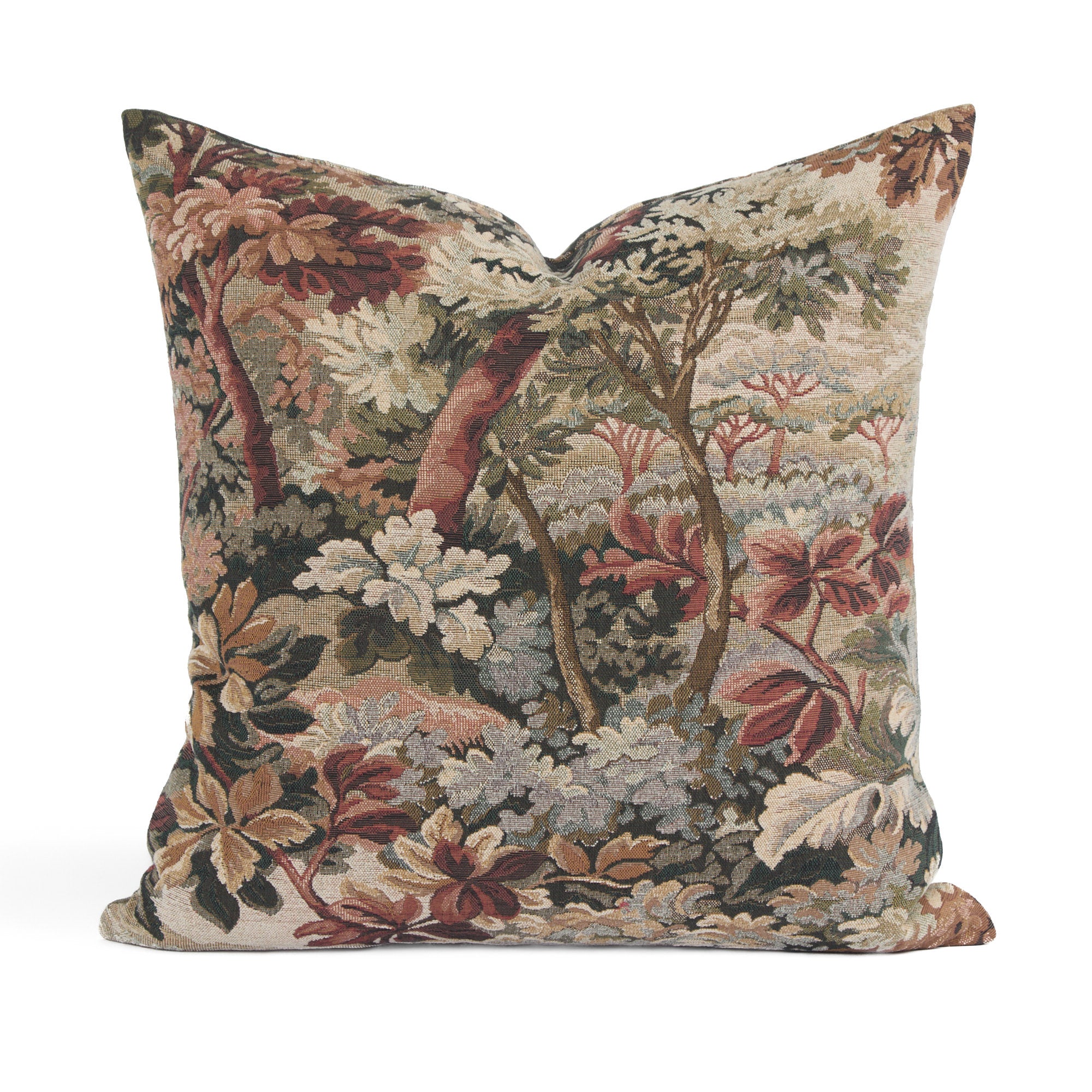 Tonic Living Manor Tapestry 20x20 Cushion, Burgundy – vintage-inspired tapestry accent pillow.