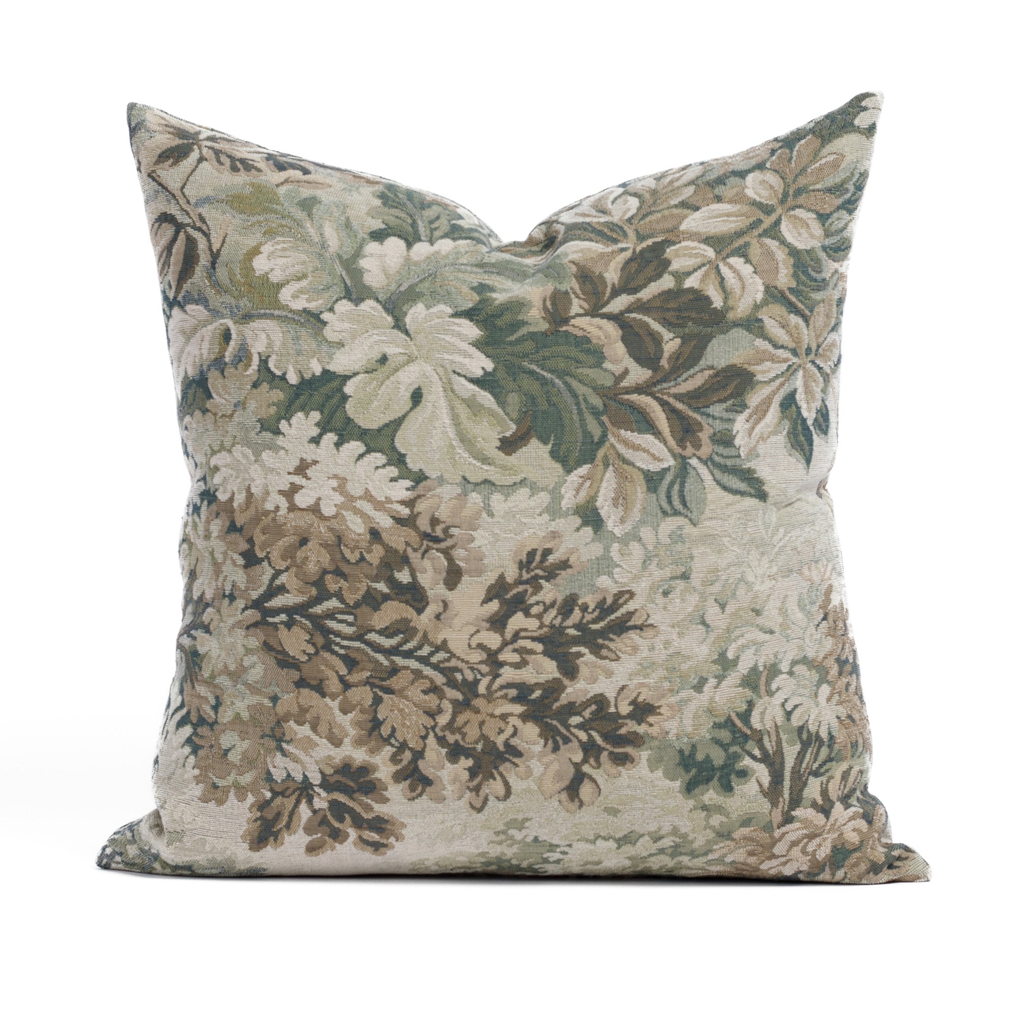 Manor Tapestry 20x20 decorative pillow in sage green with antique botanical tapestry pattern, Tonic Living.