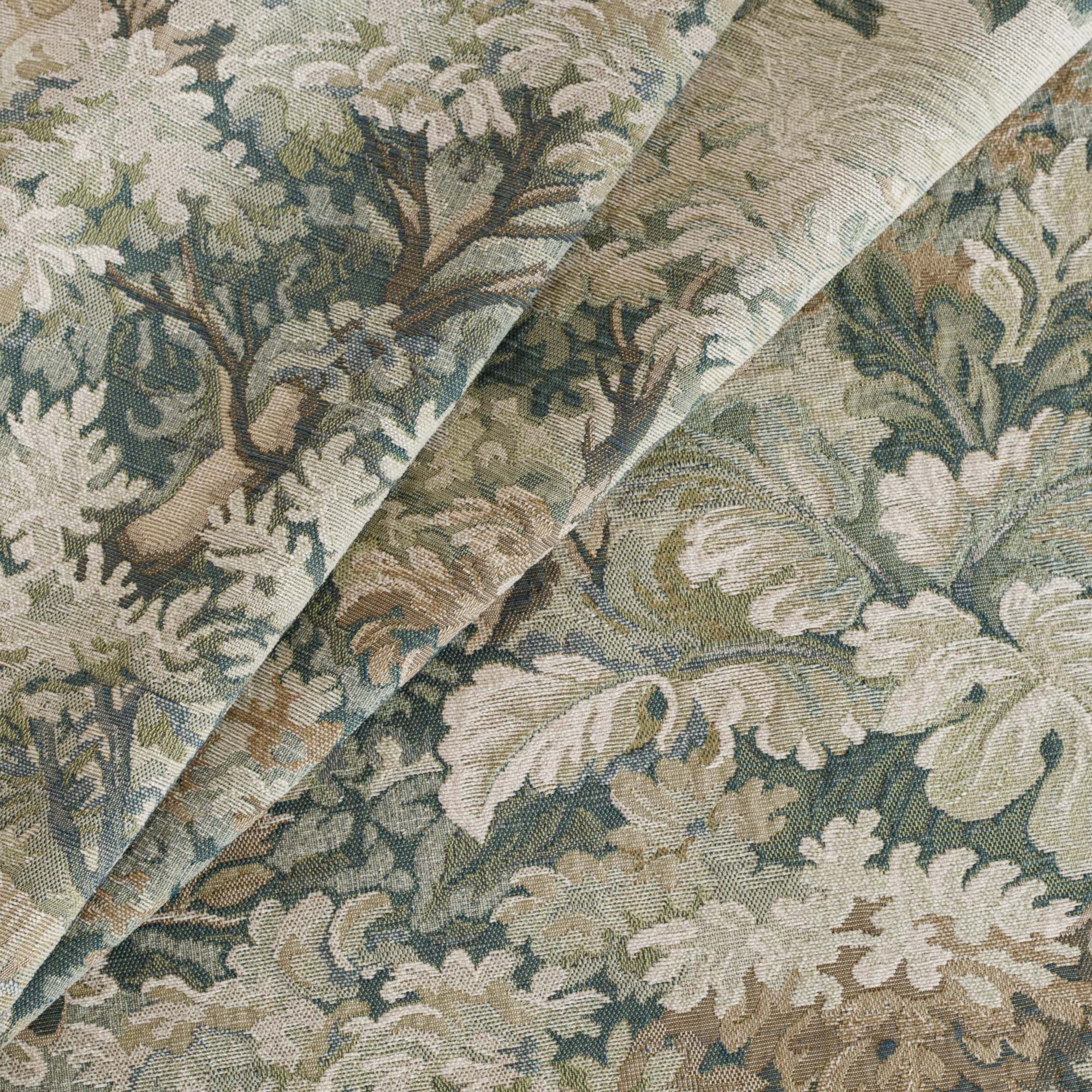 Tonic Living Manor Tapestry Moss French-style upholstery fabric in sage and bark brown tones.