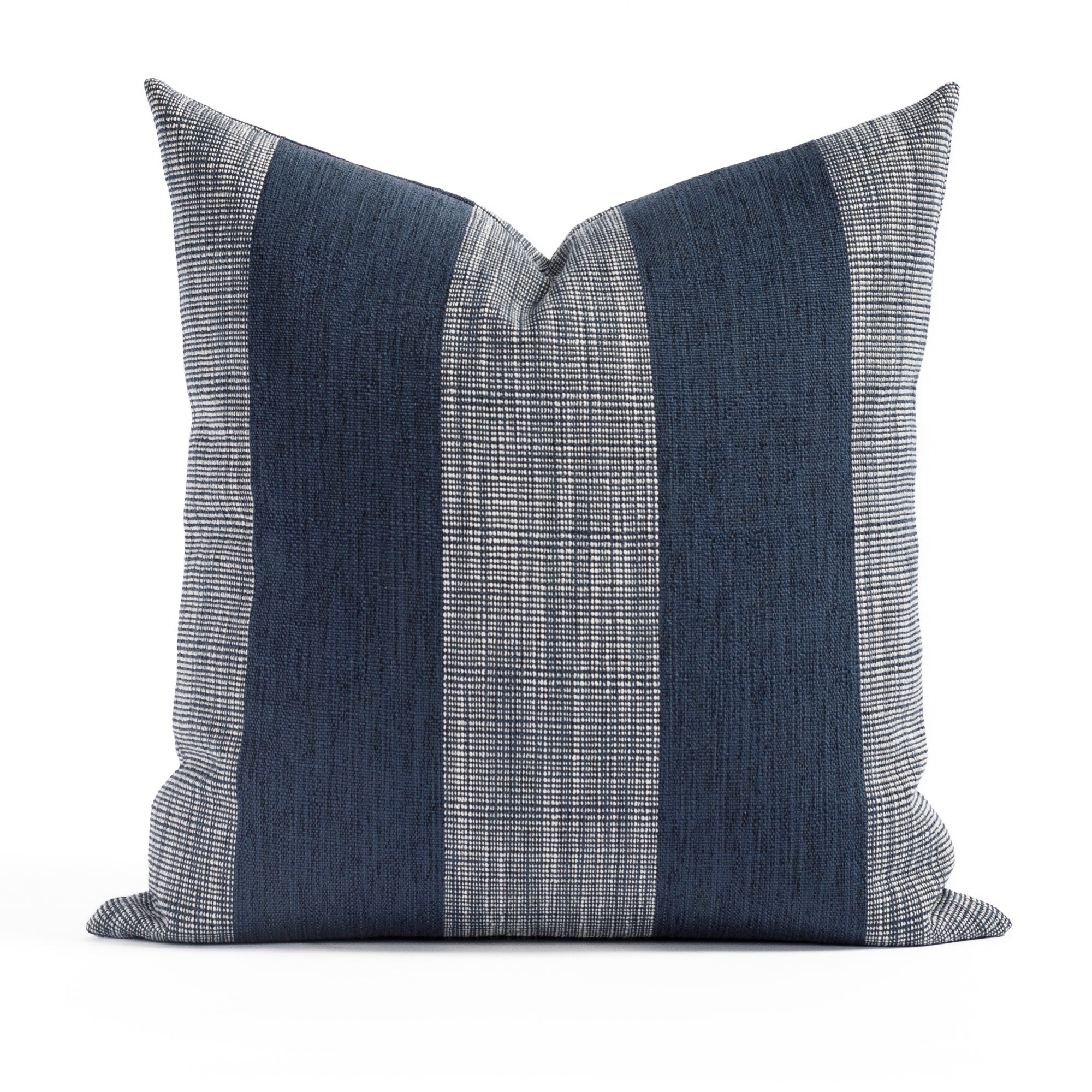 Marlow 20x20 Pillow Indigo, a deep blue and white vertical wide striped pillow from Tonic Living 