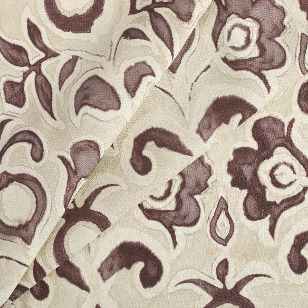 Tonic Living Paloma Fabric in Mauve, a smoky plum and oatmeal floral curtain fabric with a large-scale painterly botanical design.