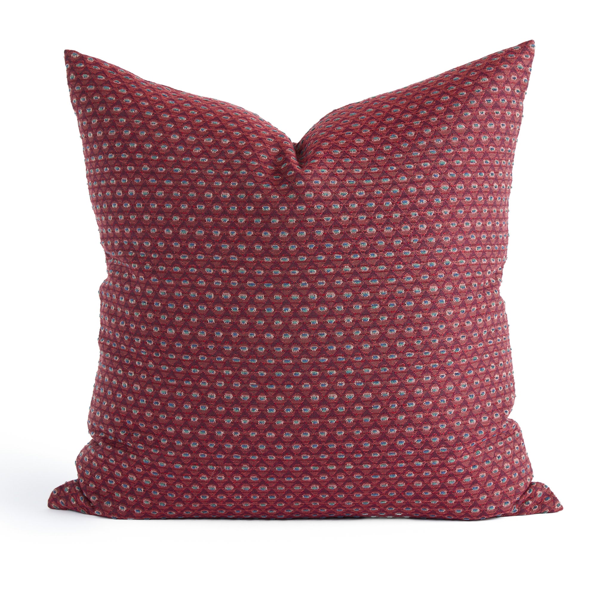 Pembrook 20x20 toss pillow, burgundy red diamond motif with woven detail from Tonic Living.