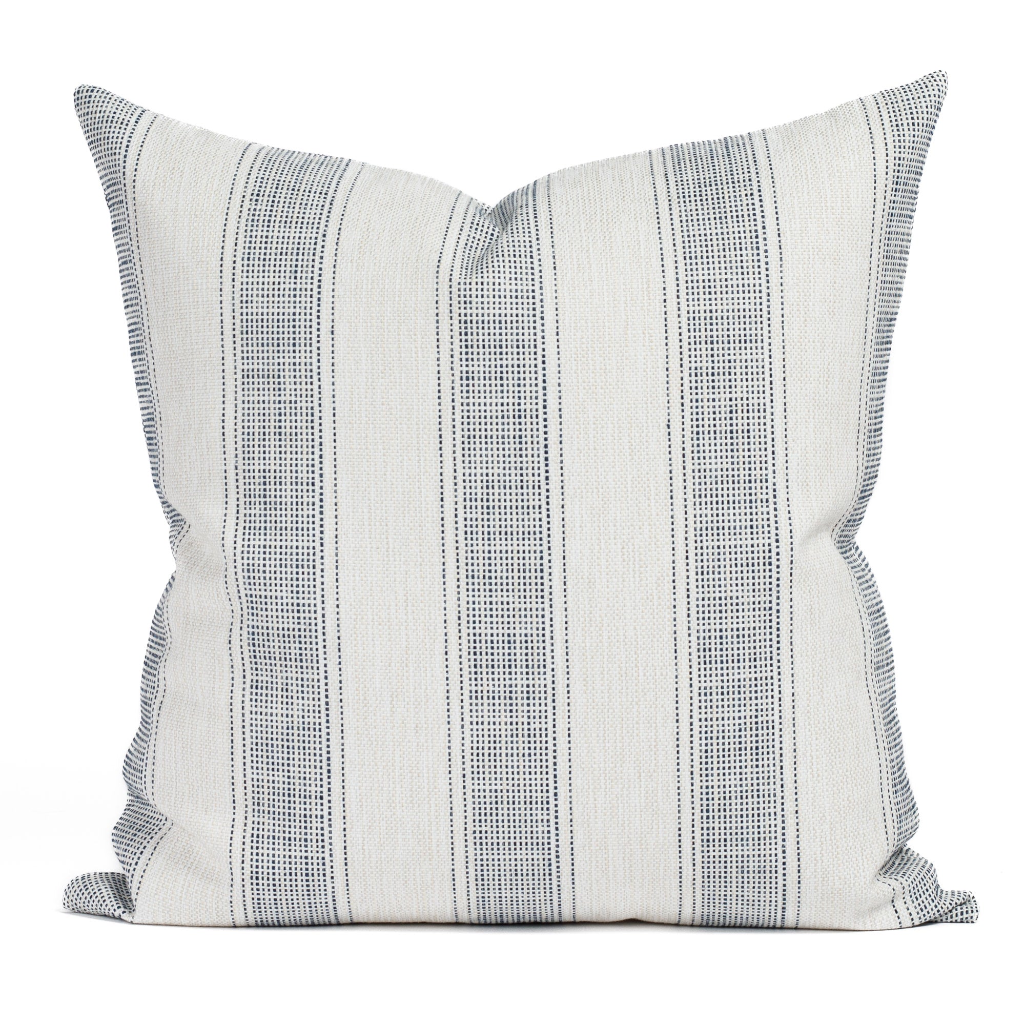 Revitalize Denim 22x22 Pillow, a navy blue & white striped indoor/outdoor pillow from Tonic Living.