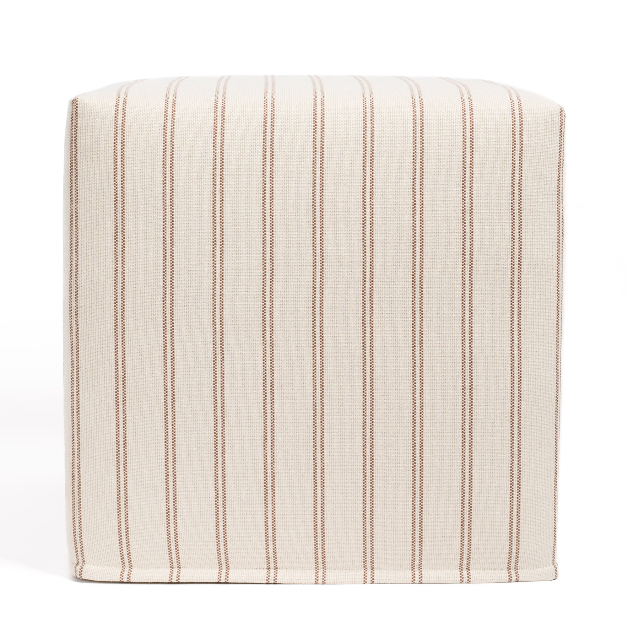 Tonic Living Rexton Stripe Ottoman, Merlot — cube ottoman in burgundy and beige with durable high-performance upholstery.