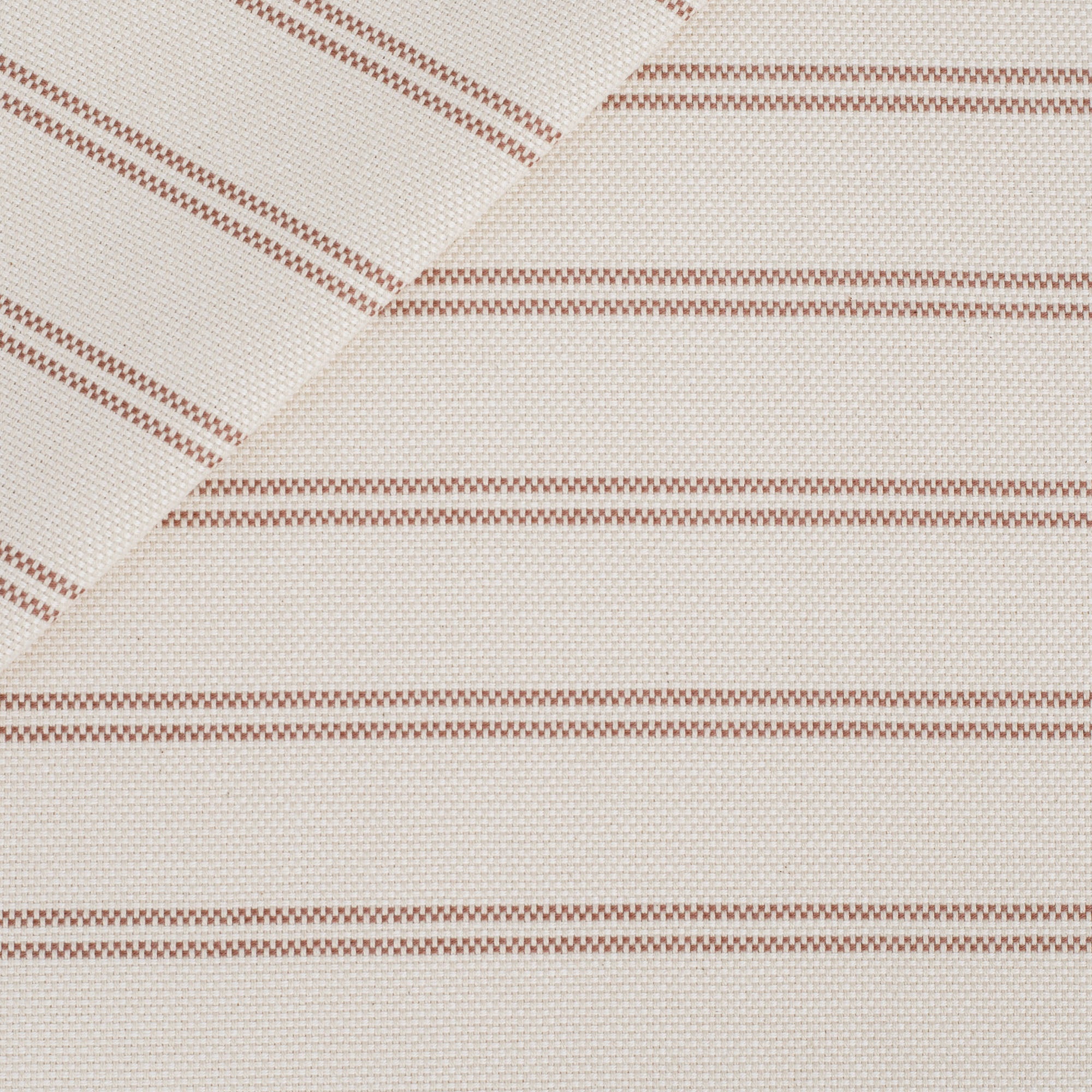 Tonic Living Rexton Stripe Fabric, Merlot — high-performance home decor fabric with double ticking stripes in burgundy red and oatmeal tones.