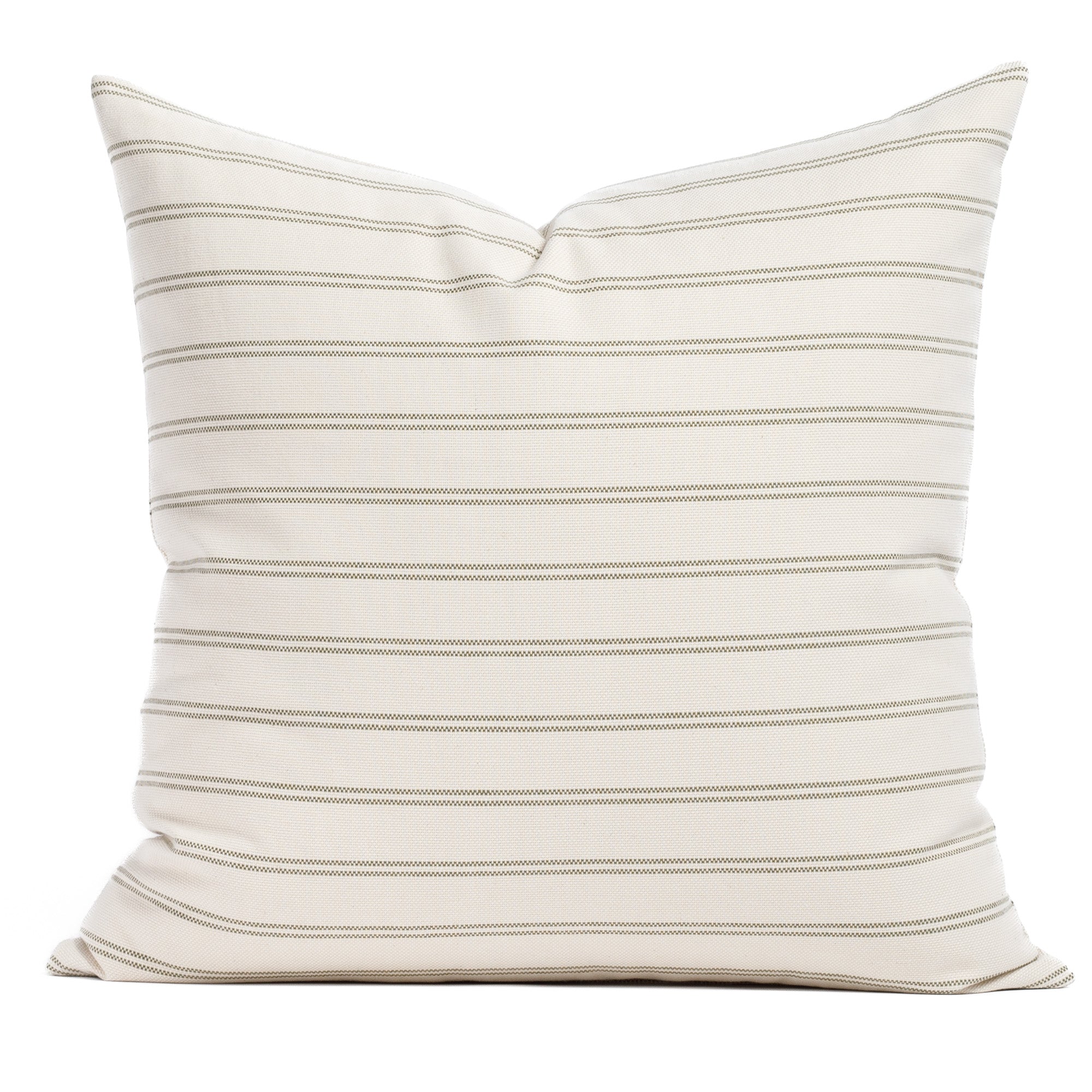 Tonic Living Rexton Stripe 24x24 Pillow, Moss — oversized throw pillow in moss green and beige ticking stripes.