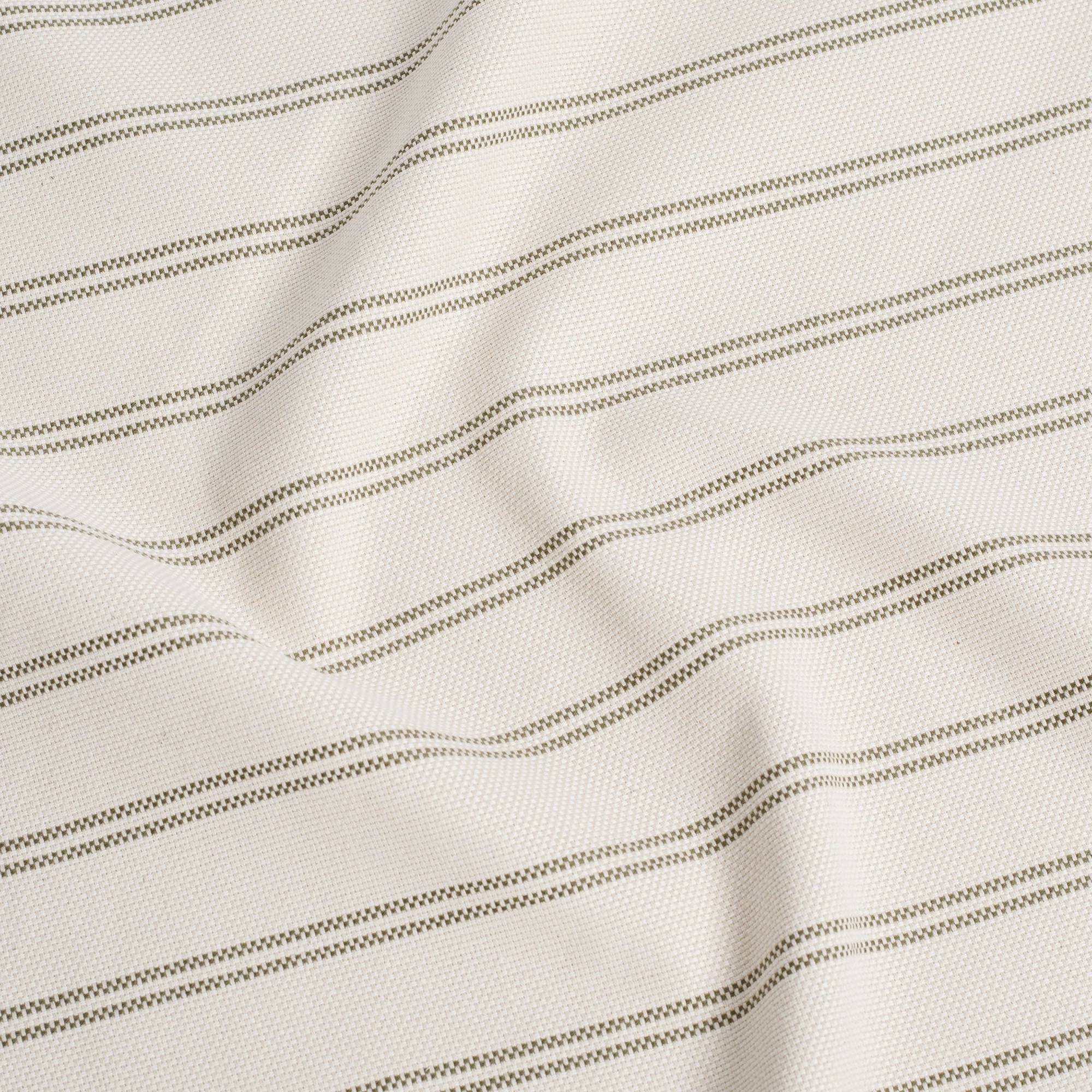 Durable Tonic Living Rexton Stripe Moss upholstery fabric featuring classic stripes in moss green and beige, timeless home decor fabric.