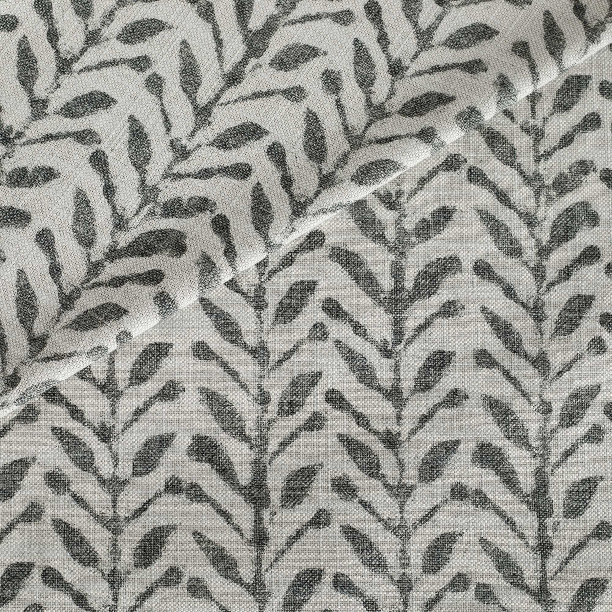 a modern charcoal and beige botanical print multi use fabric