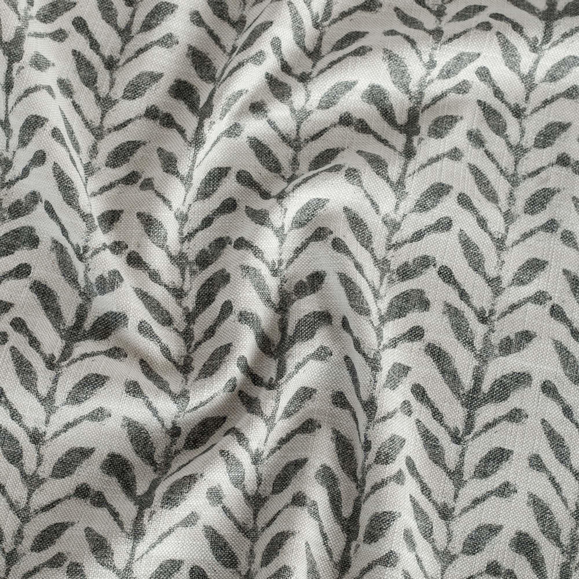 a modern inky charcoal grey and cream botanical print home decor fabric