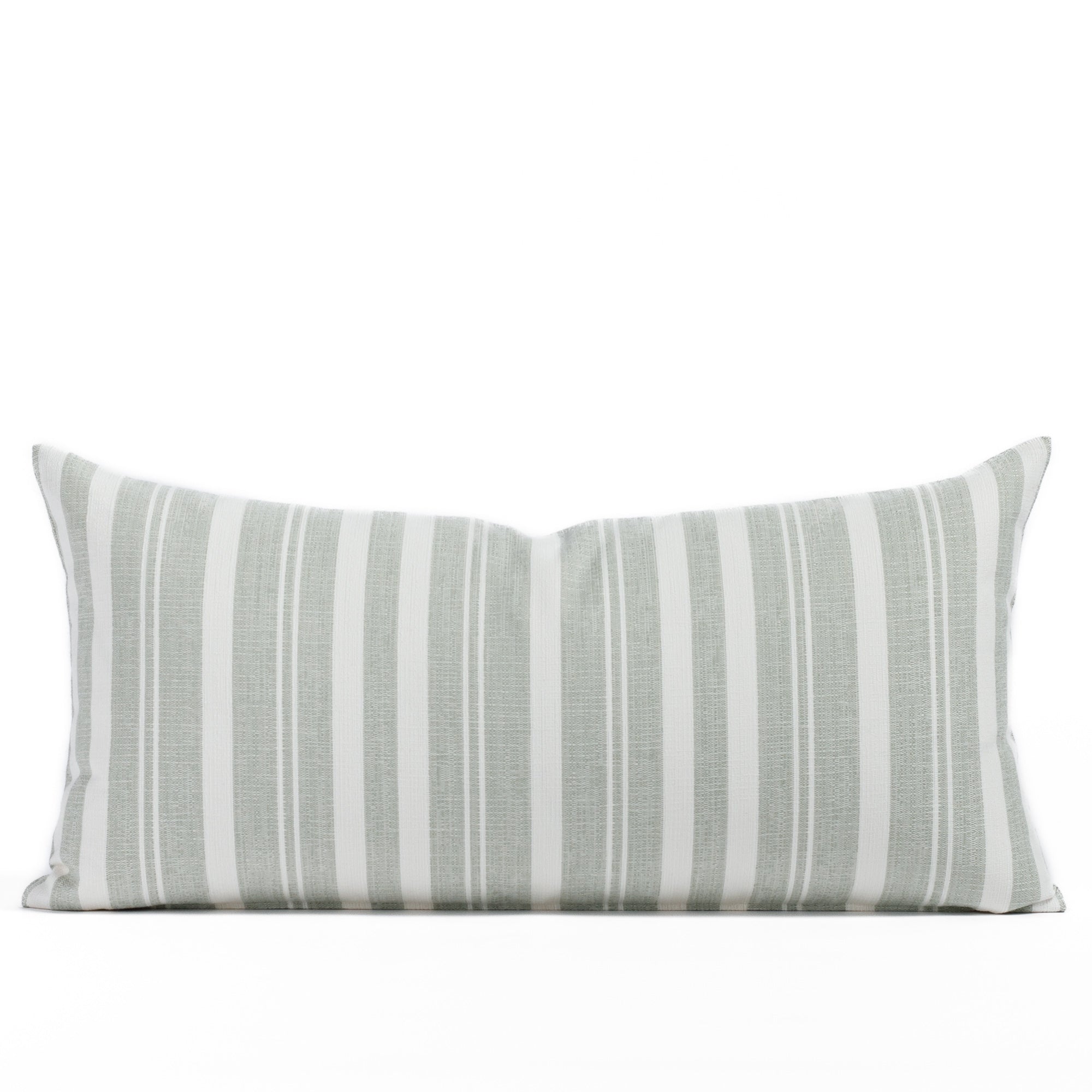 Tranquil Sage 12/24 Indoor/Outdoor Lumbar Pillow, a soft green and white striped pillow from Tonic Living.