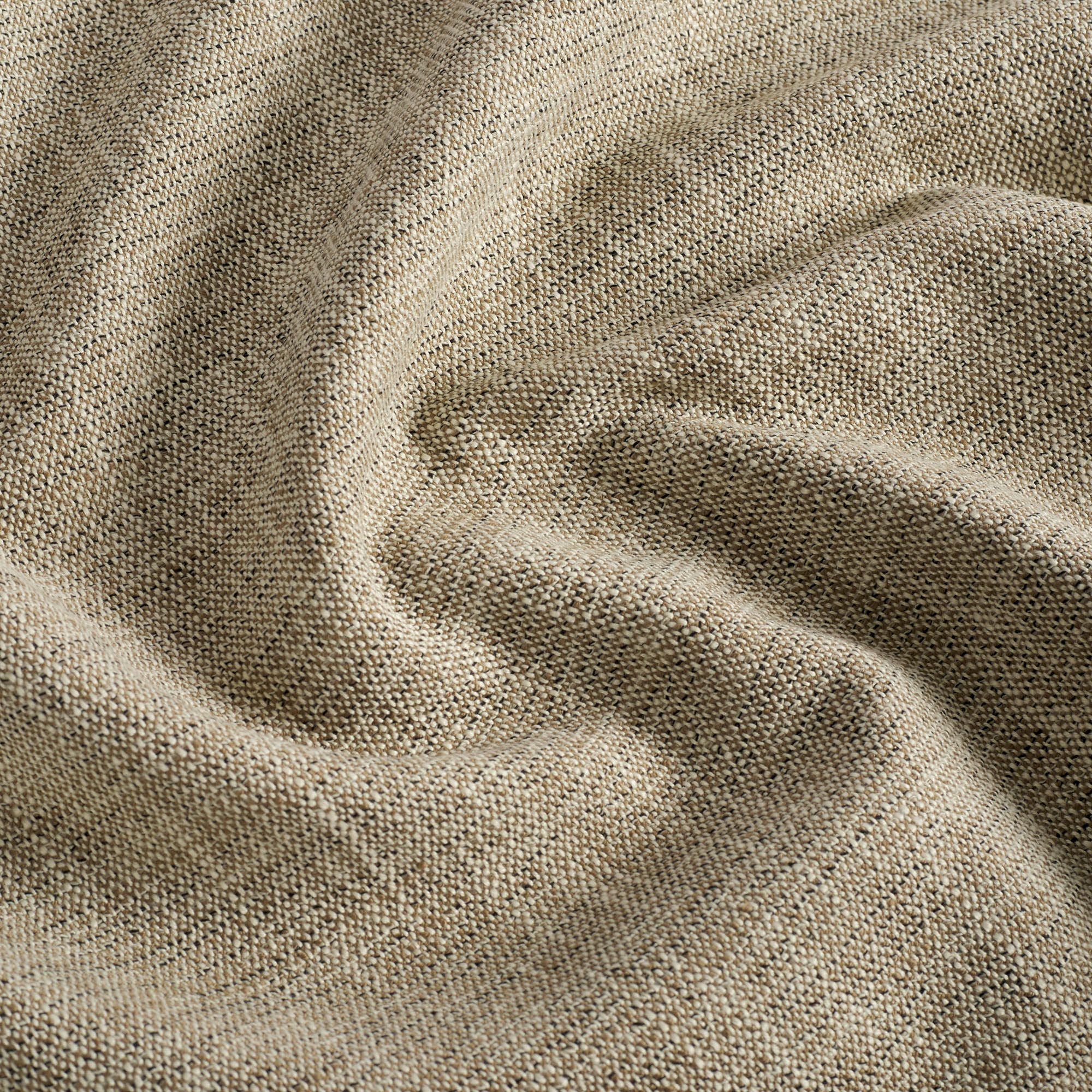 Close up of Tonic Living Troy InsideOut Tweed fabric showing textured beige and brown woven detail.