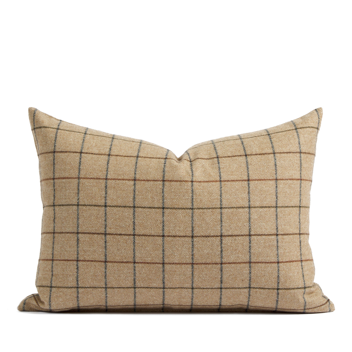 Tonic Living Walker Plaid 14x20 Lumbar Pillow in Camel, a light brown windowpane check lumbar pillow.