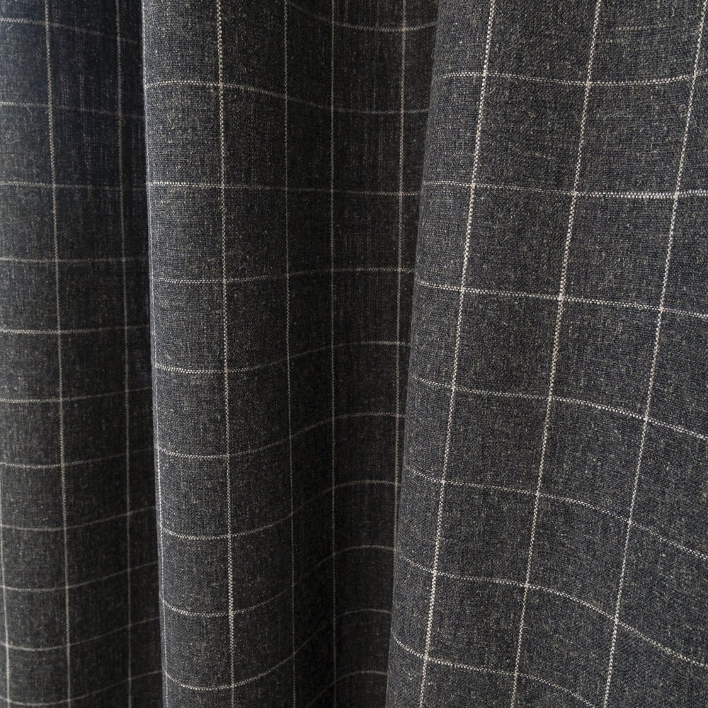 Dundee Fabric, Sable, a cream grid on dark gray ground fabric from Tonic Living