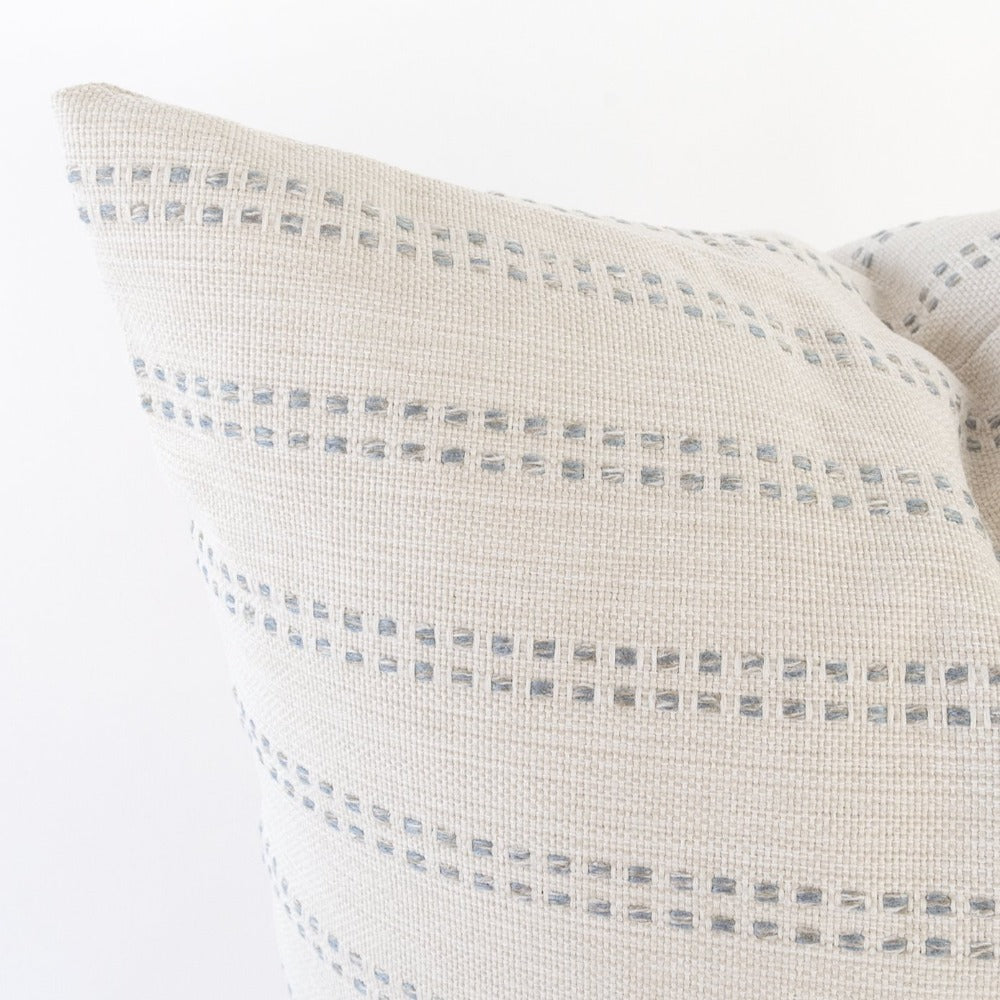 Elodie off white and sky blue stripe pillow detail