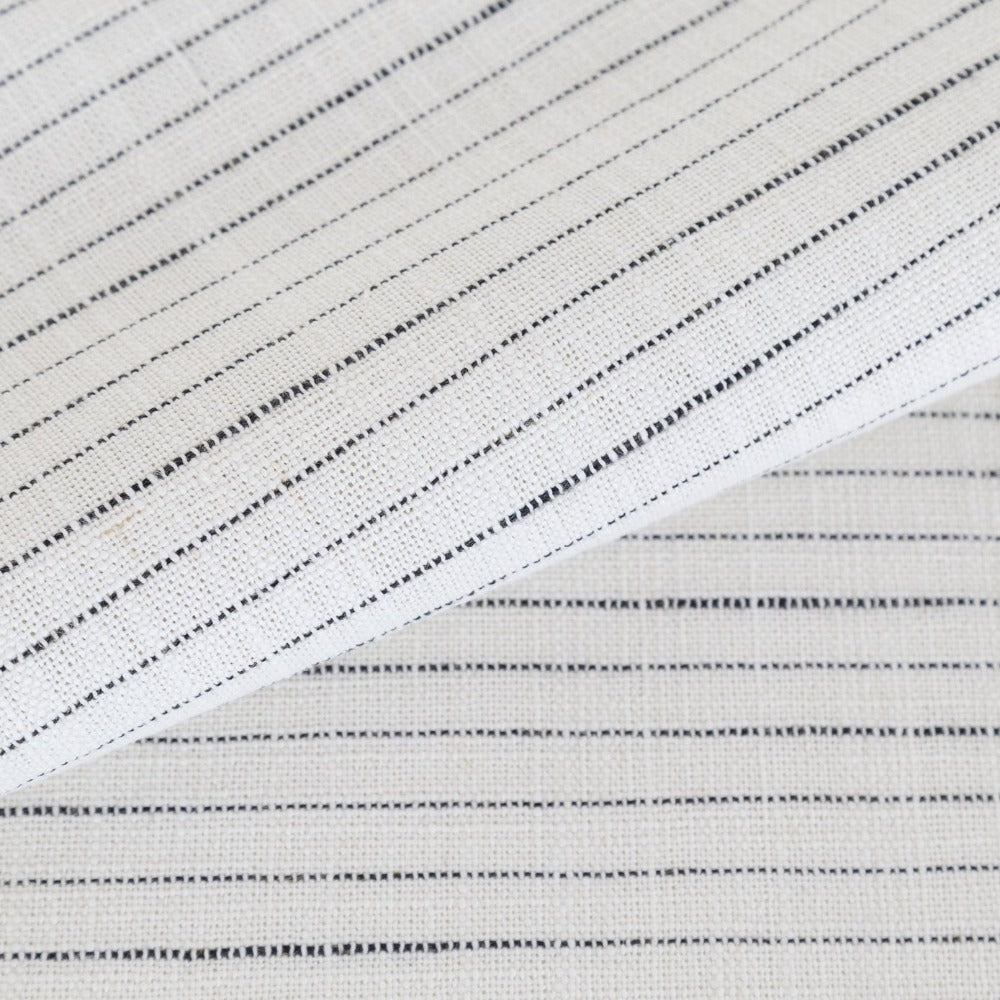 Lennon Fabric, Domino, a white with black stripe fabric from Tonic Living